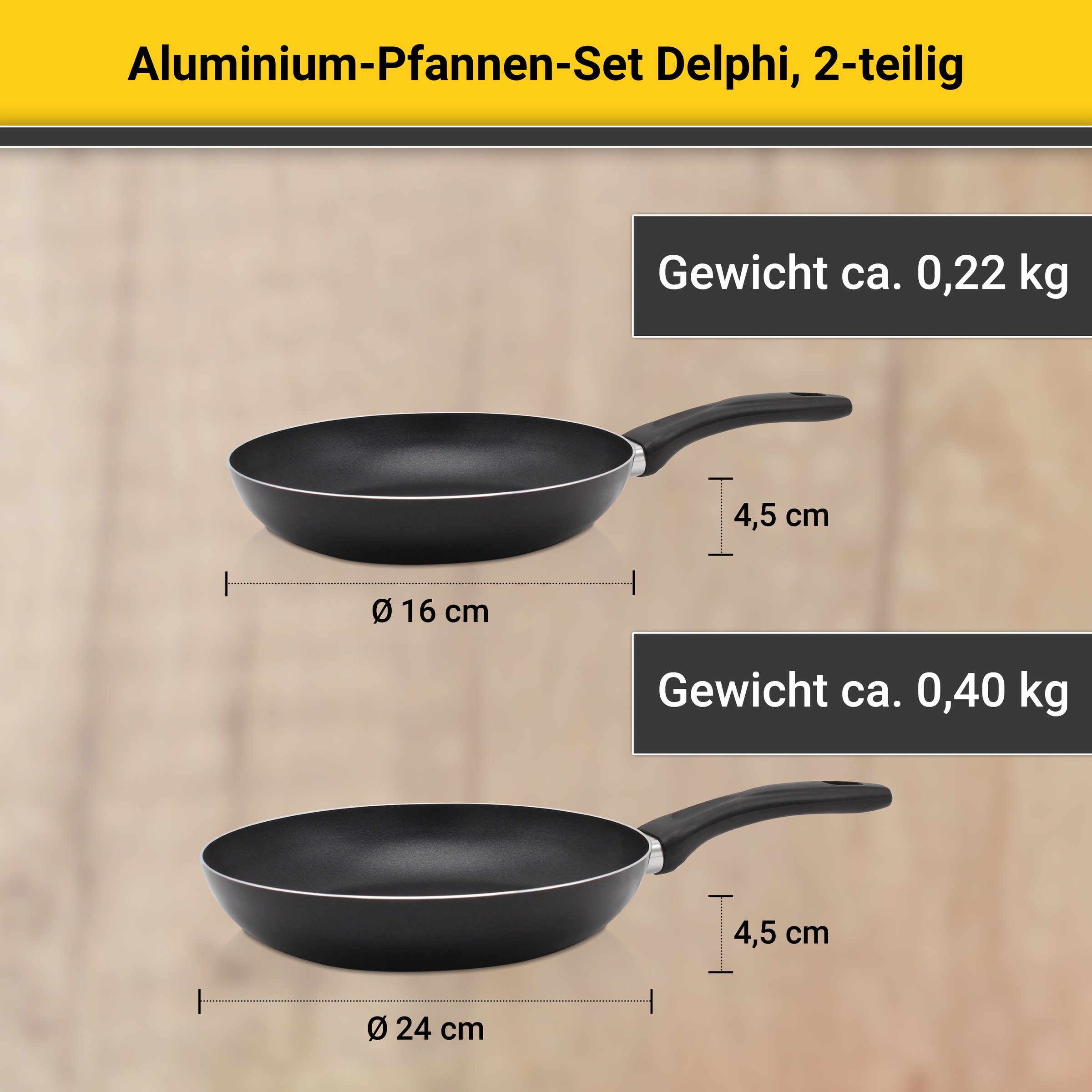 Krüger Pfannen-Set »Aluminium Pfannen-Set DELPHI 2 tlg. (16 + 24 cm)«, Aluminium, (Set, 2 tlg., 1x Bratpfanne Ø 16 cm (H. 4,5 cm), 1x Bratpfanne Ø 24 cm (H. 4,5 cm)