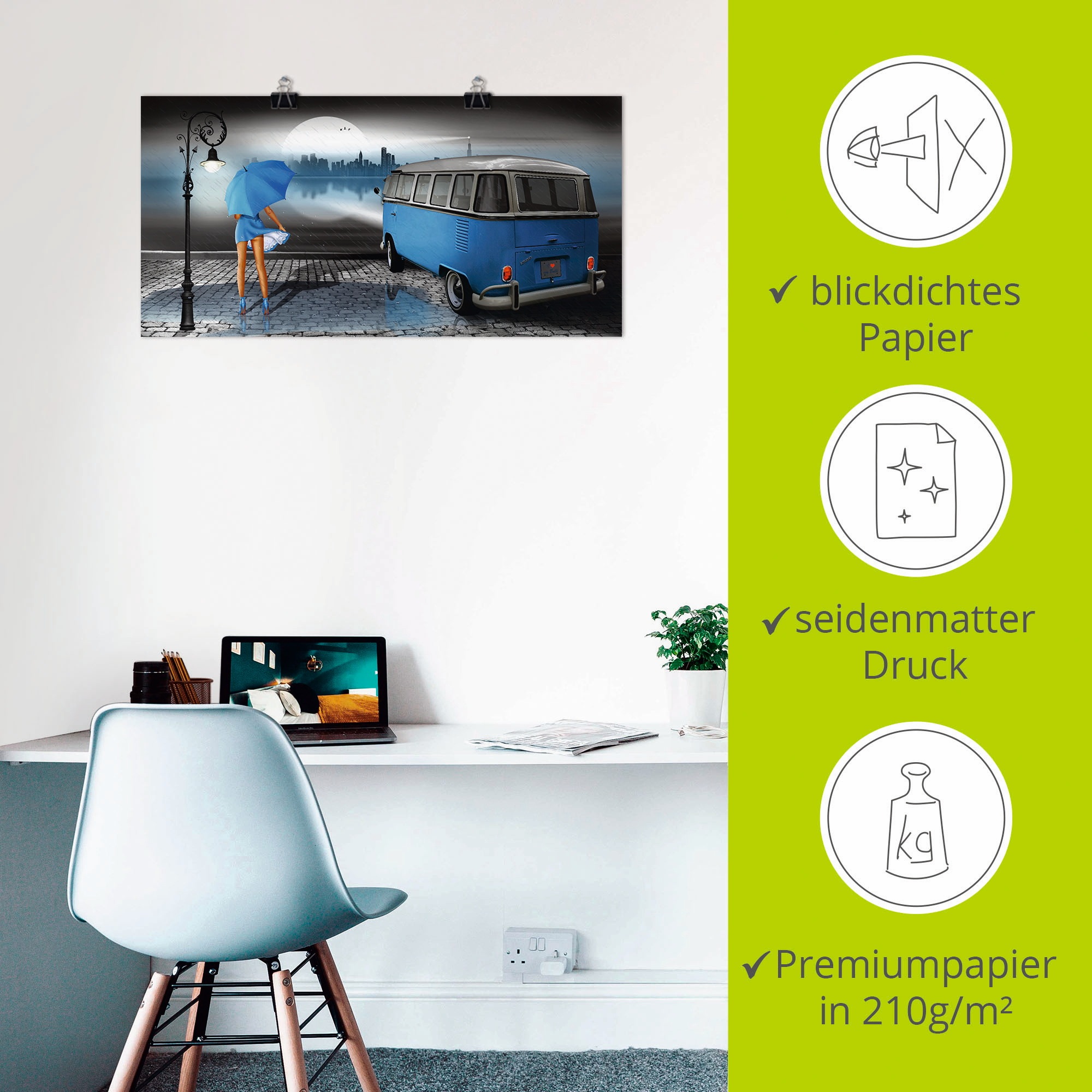 Artland Wandbild »Regennacht in Blau mit Bulli T1« Auto 1 Stk. tlg. als Leinwandbild, Poster, Wandaufkleber in verschied. Größen