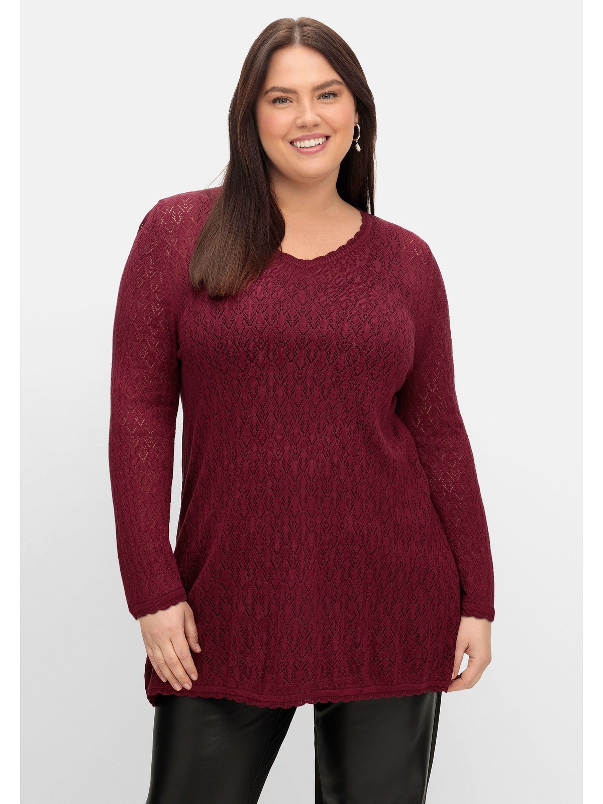 V-Ausschnitt-Pullover »Große Größen«, aus Ajourstrick, in leichter A-Linie