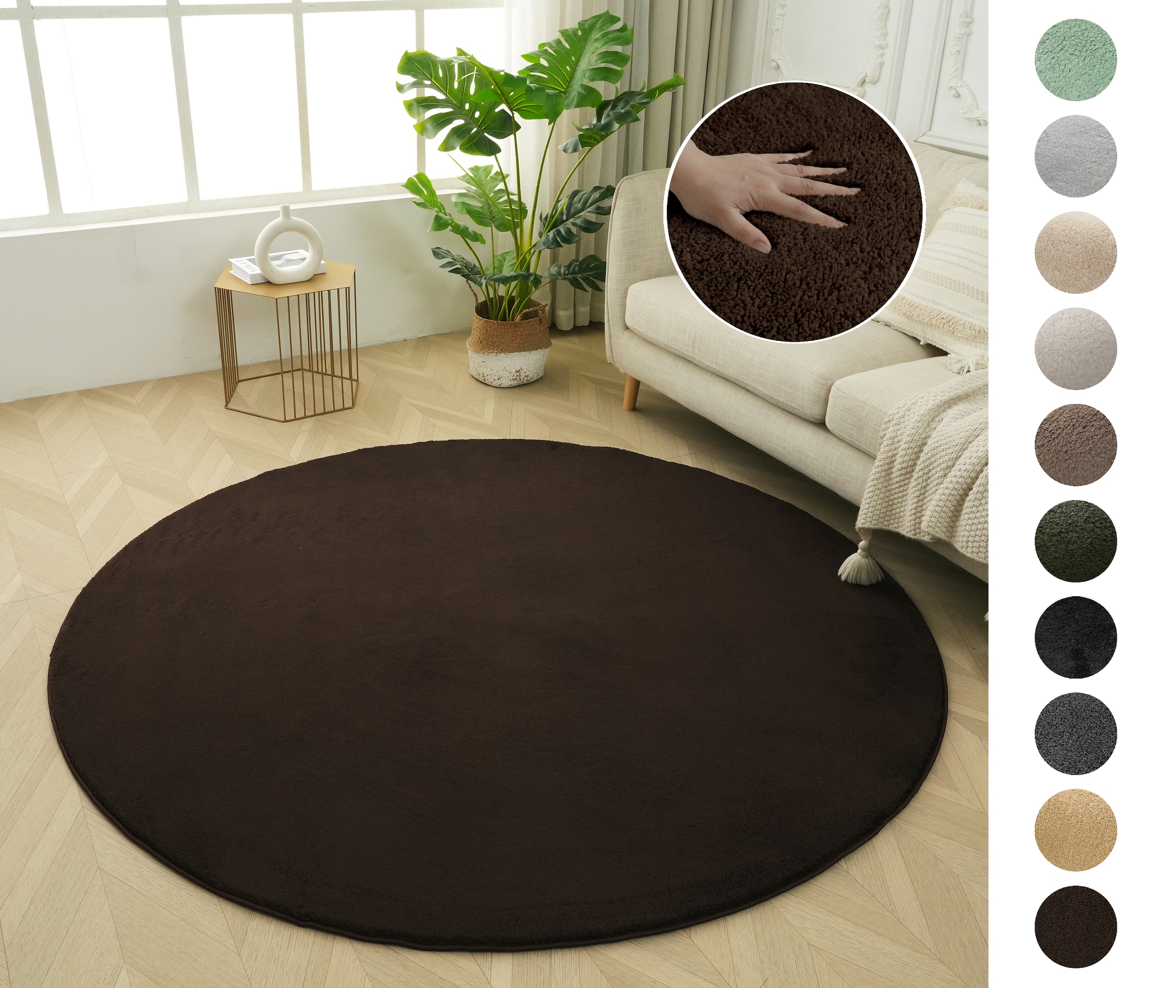 OTTO home "Cali" rund 16 mm Höhe Uni-Farben, kuschelig, & weich, waschbar, Wohnzimmer, Schlafzimmer