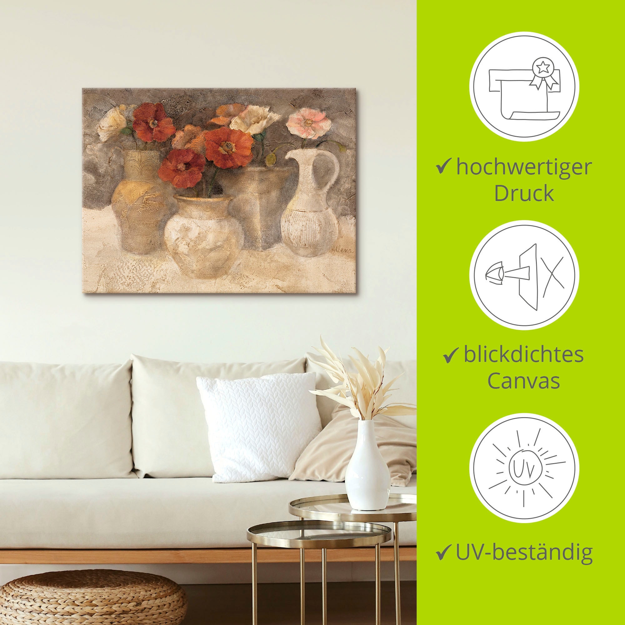 Artland Wandbild »Weißer Mohn«, Vasen & Töpfe, (1 St.), als Leinwandbild, Poster in verschied. Größen