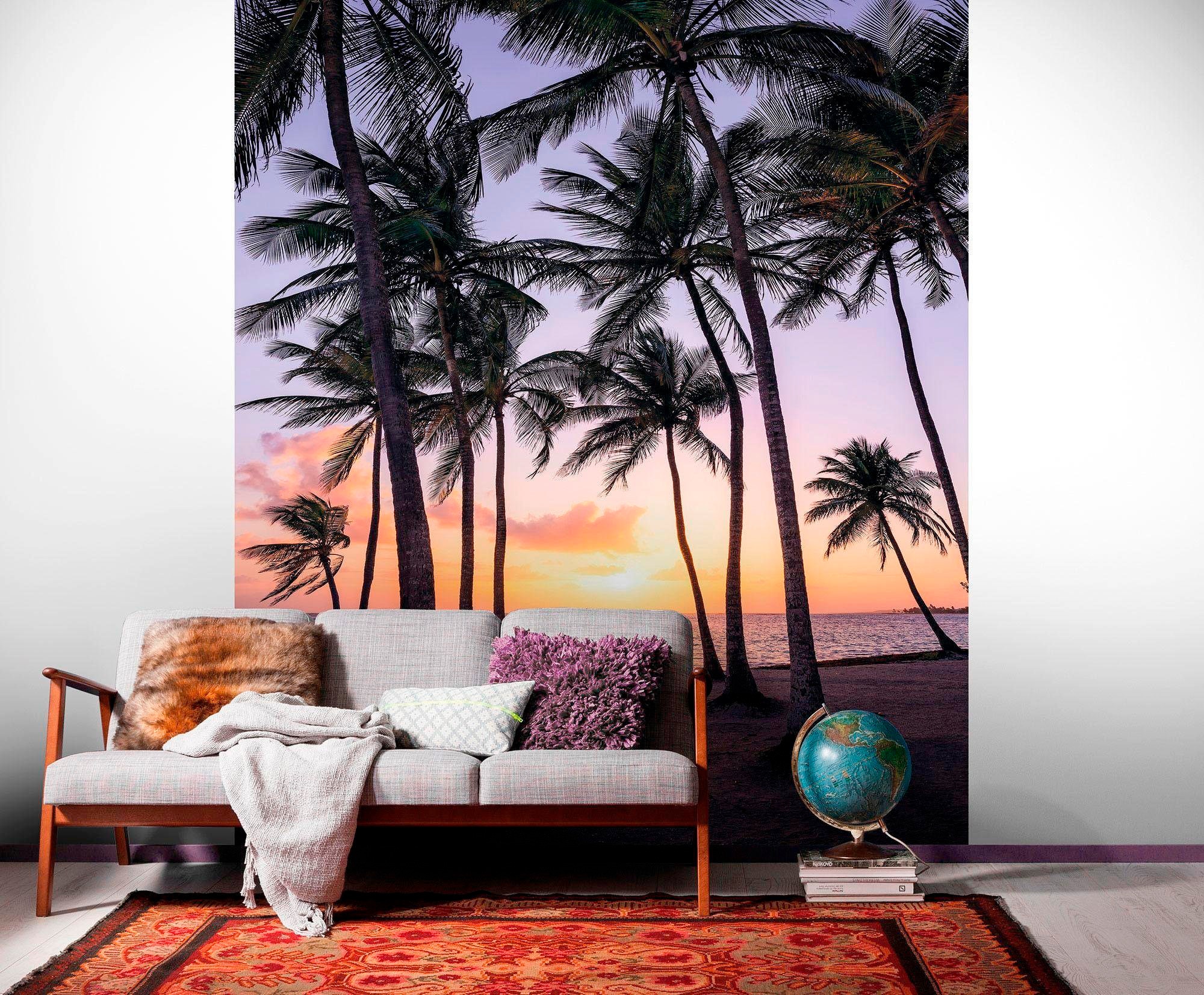 Komar Vliestapete »Digitaldruck Vlies - Palmtrees on Beach - Größe 200 x 250 cm«, bedruckt, Wohnzimmer, Schlafzimmer