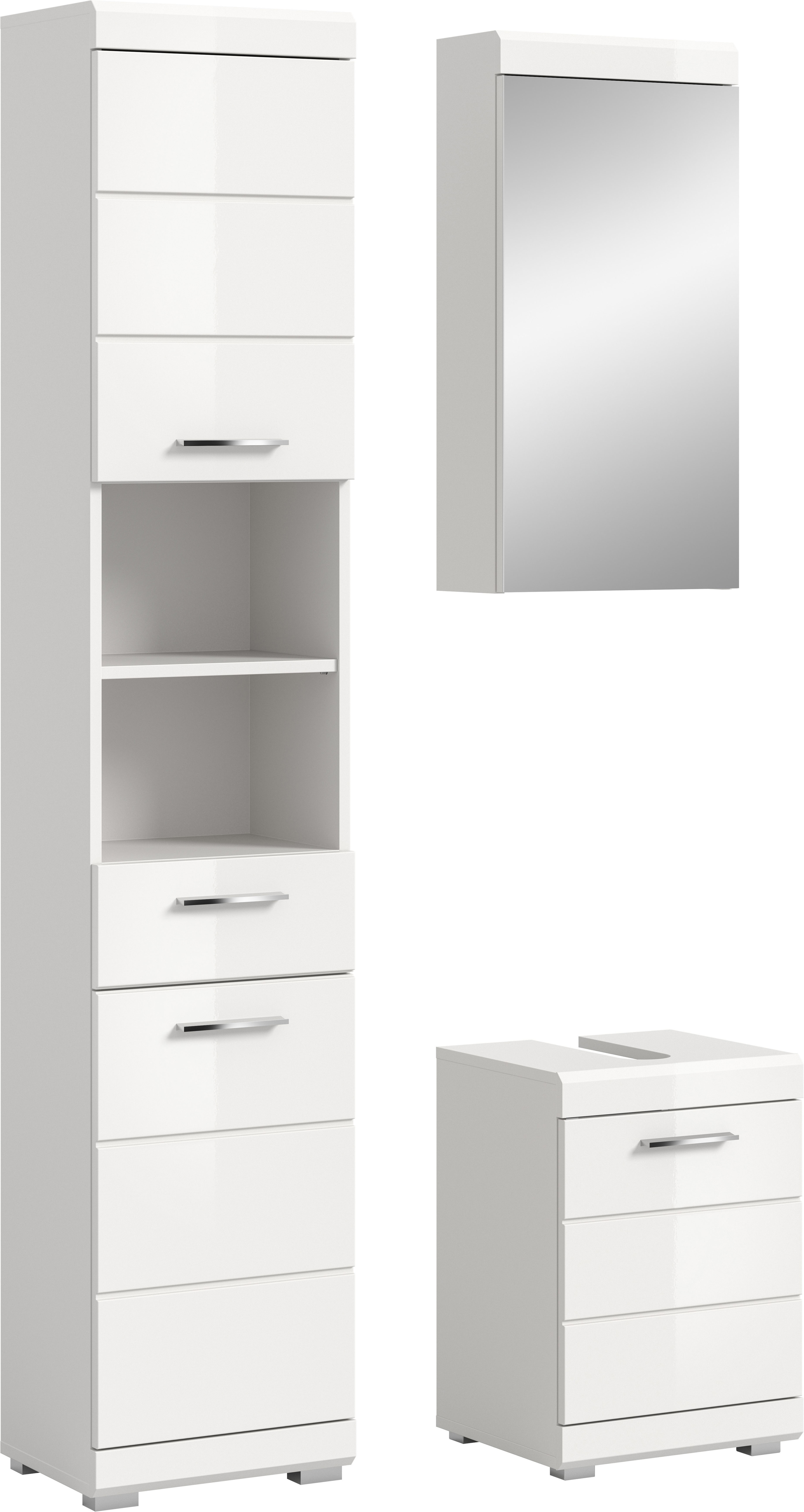 welltime Badmöbel-Set "SIENA, 3-tlg., Waschbeckenunterschrank, Spiegelschrank & Hochschrank"