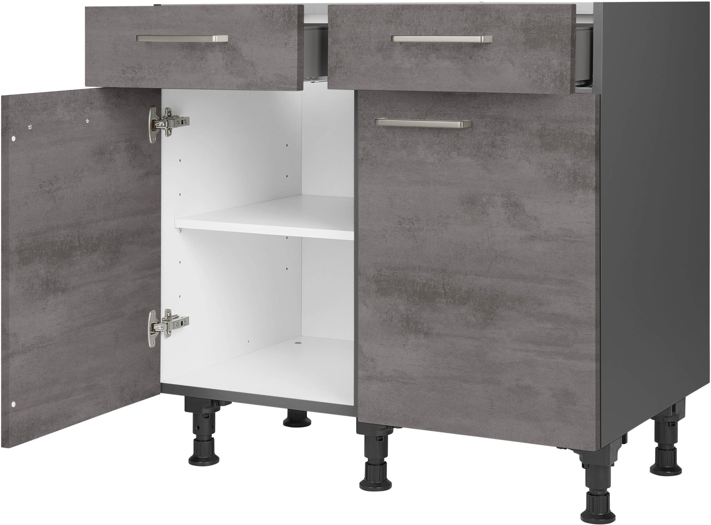 nobilia® Unterschrank »"Riva", vormontiert, Breite 90 cm, Soft-Close-Funktion«, bei den Schubkästen, inkl. höhenverstellbare Sockelfüße