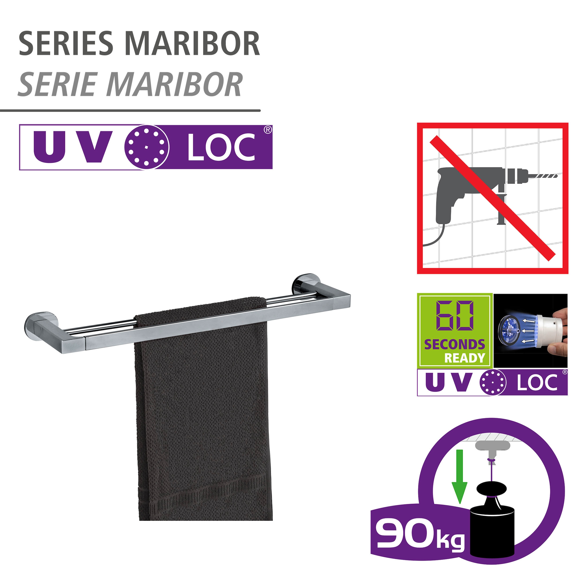 WENKO Handtuchstange »UV-Loc® Maribor«, befestigen ohne Bohren