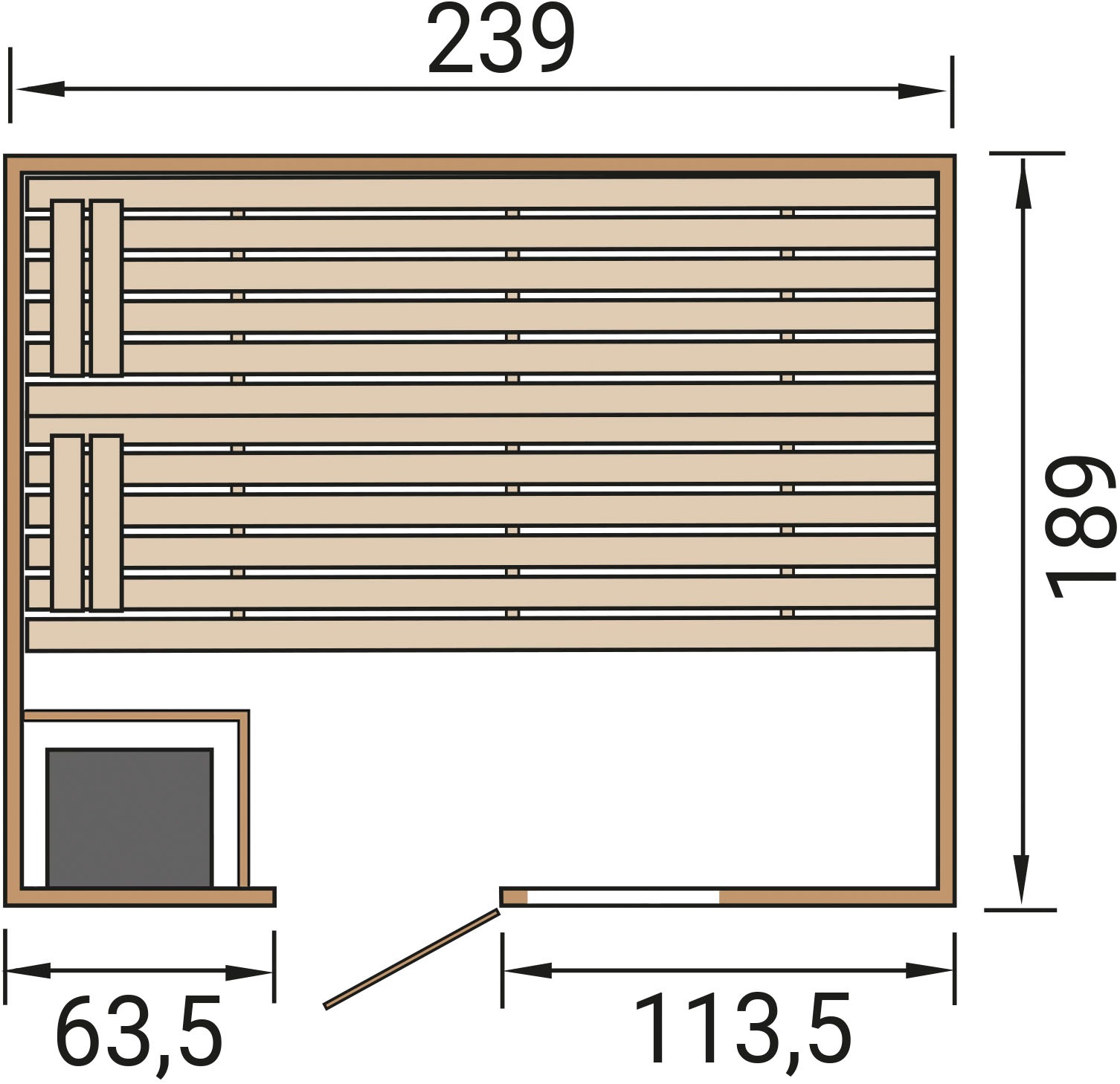 weka Sauna »Massivholzsauna VALIDA 4«, Blockbohlen, Fensterelement, moderne Ganzglastür