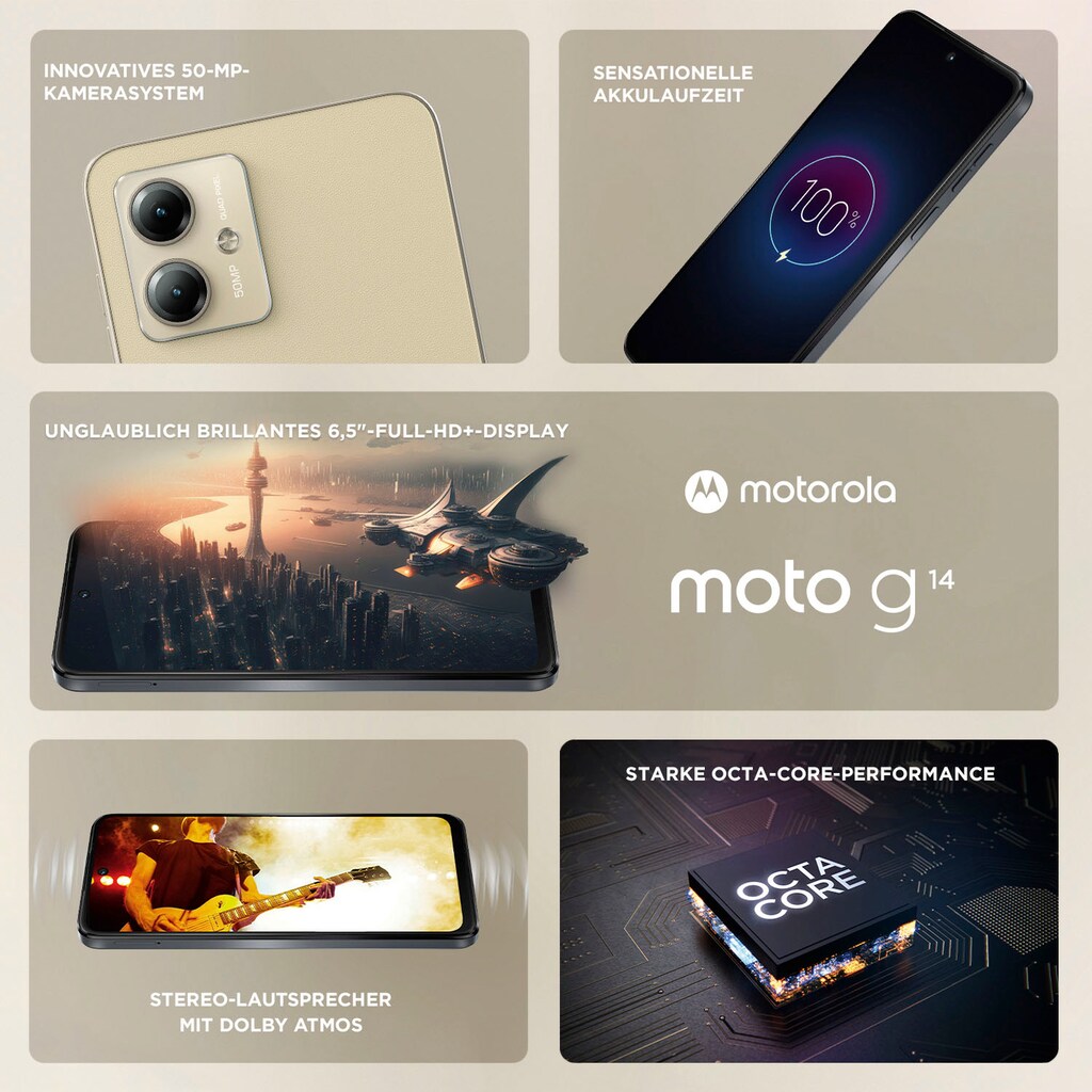 Motorola Smartphone »moto g14«, Butter Cream, 16,51 cm/6,5 Zoll, 128 GB Speicherplatz, 50 MP Kamera