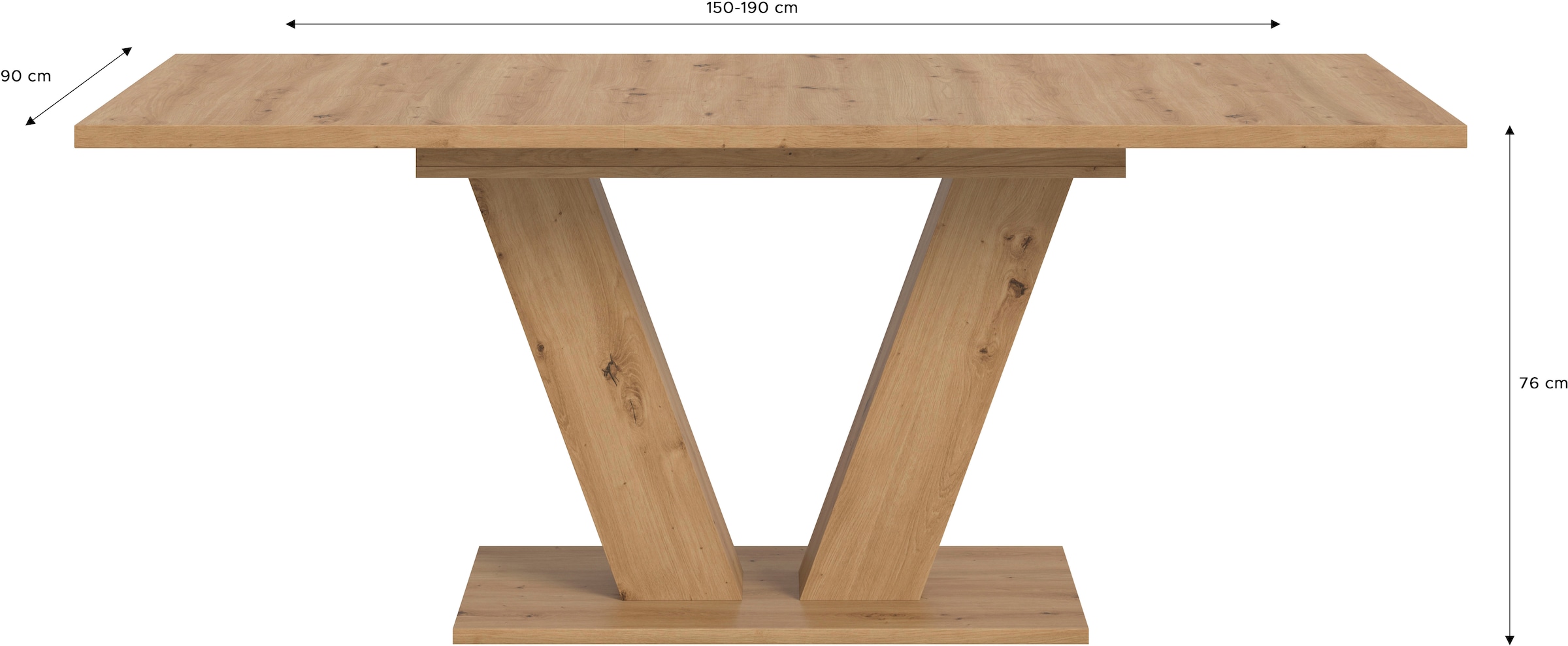 INOSIGN Esstisch »Motus, ausziehbar 150 -190 cm, inklusive 40 cm Einlegeplatte«, (Set, 1 St.), V-Gestell mit Bodenplatte, Tisch, Küchentisch, Esszimmer, Küche