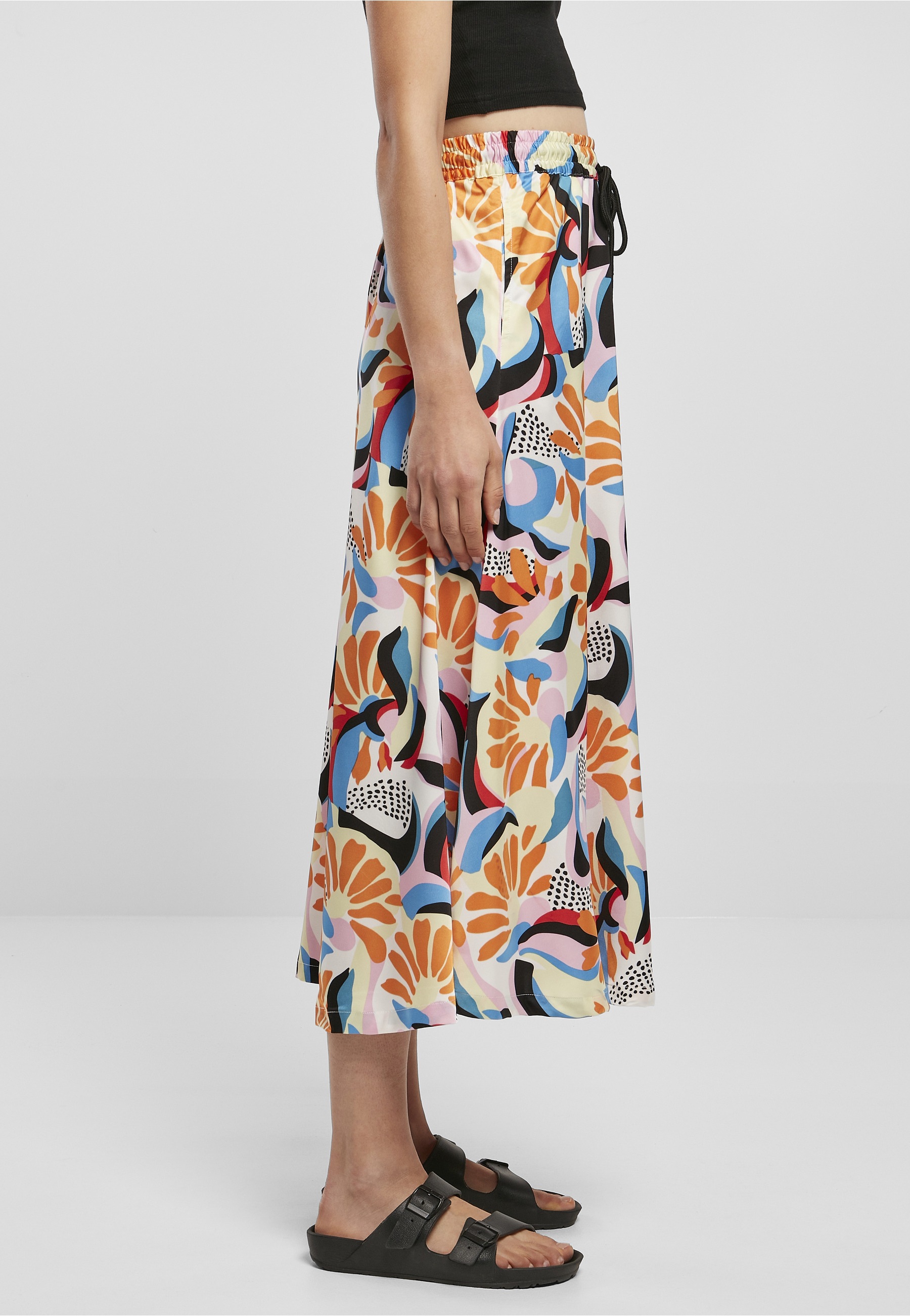 URBAN CLASSICS Jerseyrock »Urban Classics Damen Ladies AOP Satin Midi Skirt« 1 Stk.