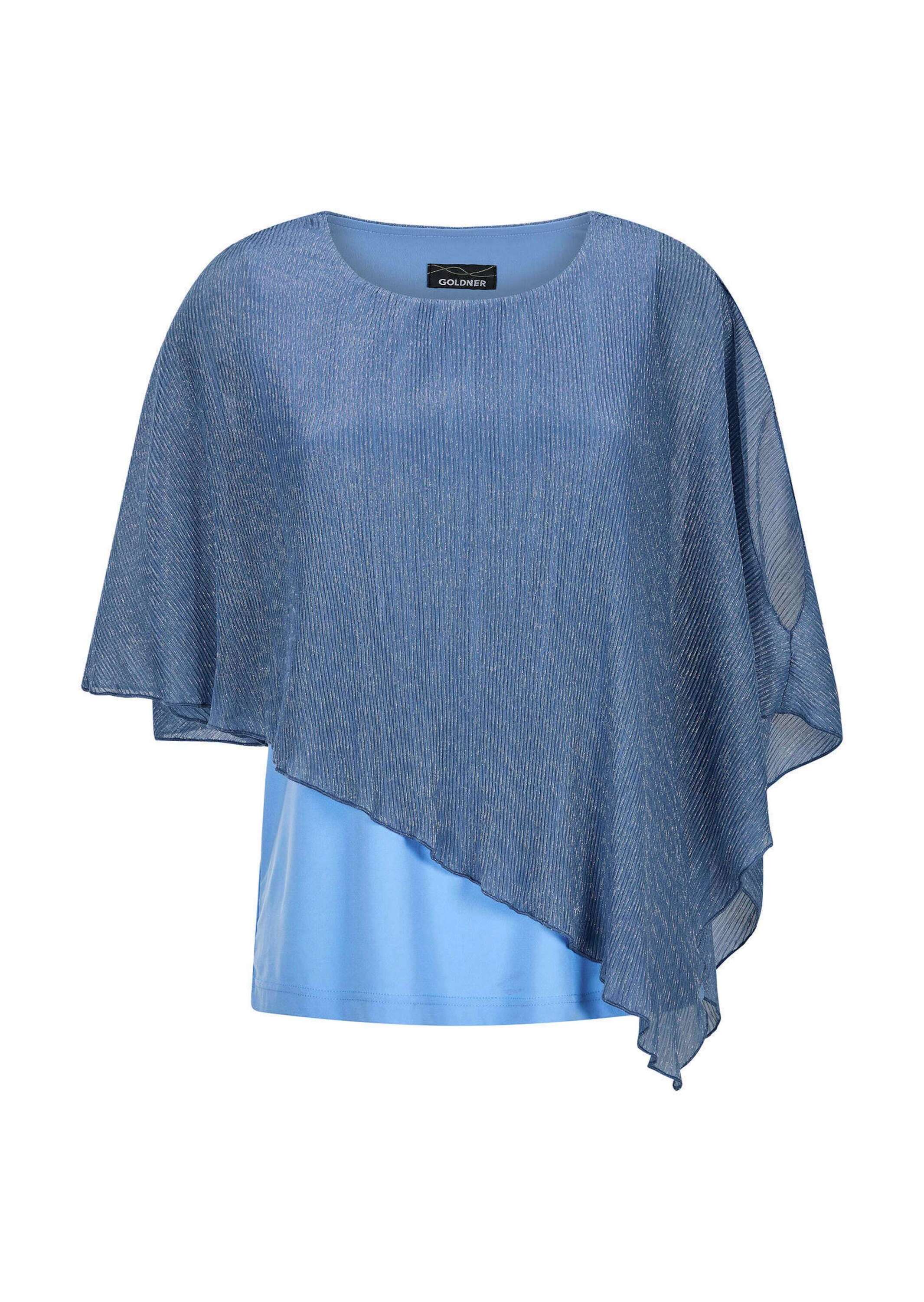 GOLDNER Kurzarmshirt "Asymmetrisches Blusenshirt mit Glanzgarn" Shirt mit asymmetrischen Überwurf