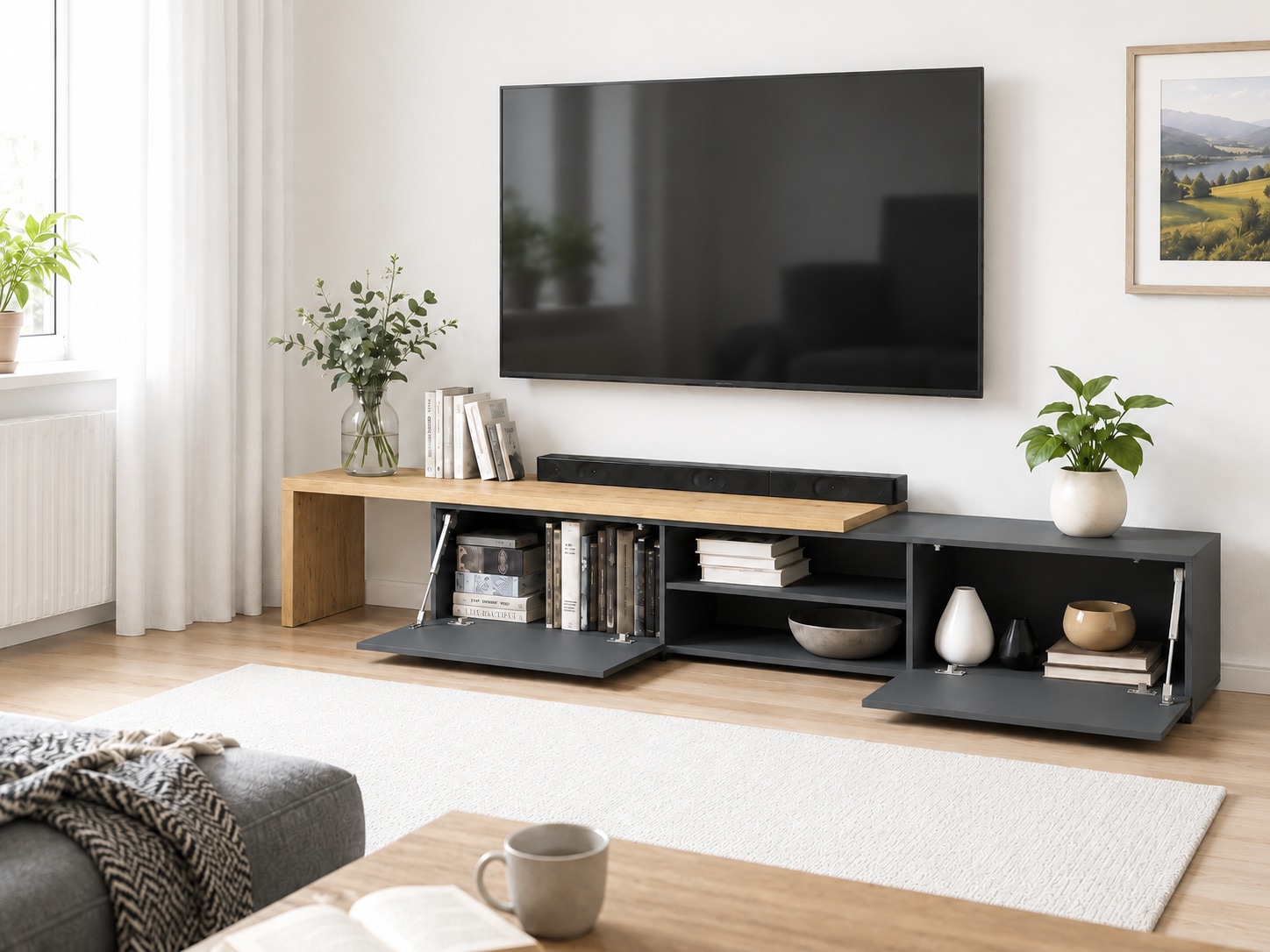 OTTO home Lowboard »New Garda,Lowboard mit Aufsatz,TV-Board mit Ausatz,TV-Schrank-Tv Bank« 1 Stk. tlg. Breite verstellbar v. 183 bis 310 cm,2 Klappen  und L-Förmiger Aufsatz