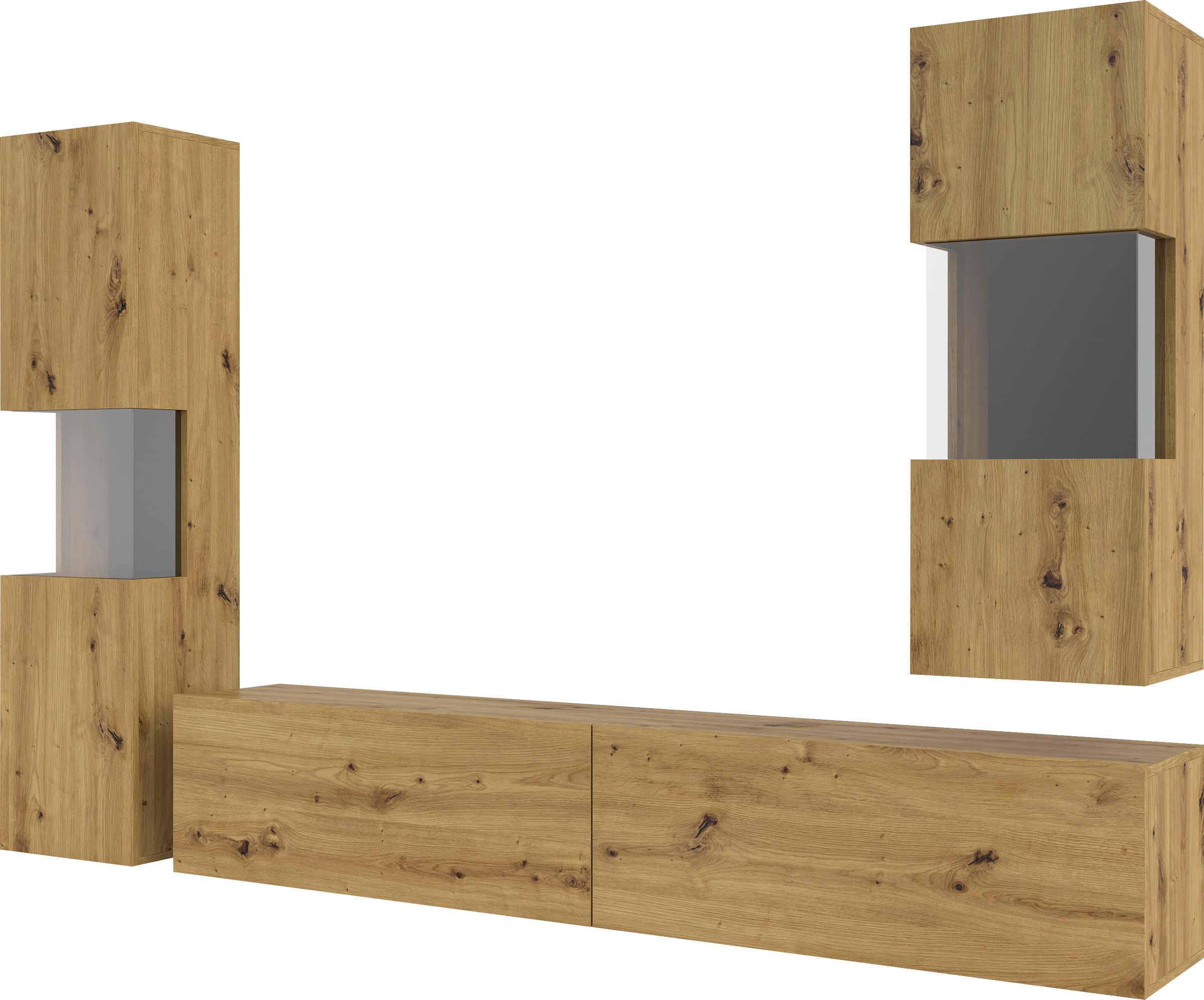INOSIGN Wohnwand »Ava, Wohnzimmer-Set hängend/stehend montierbar, Vitrine, Lowboard«, 3-tlg.