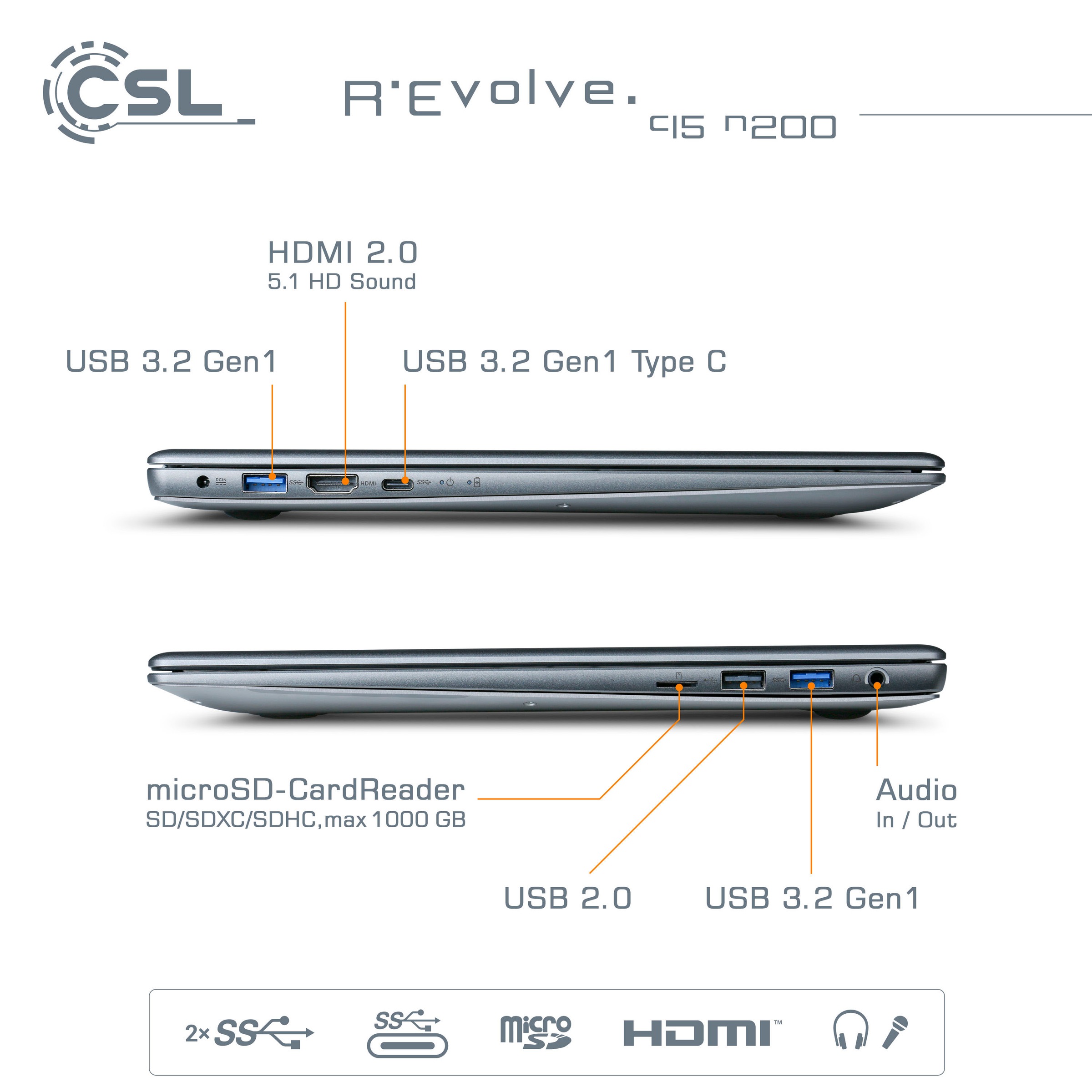 CSL Notebook »R'Evolve C15 v3«, 39,6 cm, / 15,6 Zoll, Intel, N-Reihe, UHD Graphics, 500 GB SSD