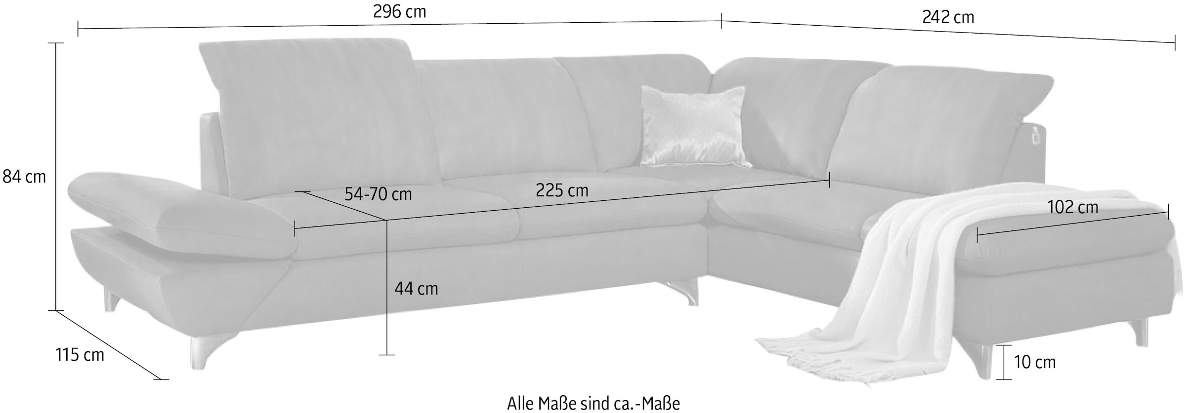 W.SCHILLIG Ecksofa »taoo, elegant und zeitlos, bequem, L-Form«, mit Sitziefenverstellung & Kopfteilverstellung