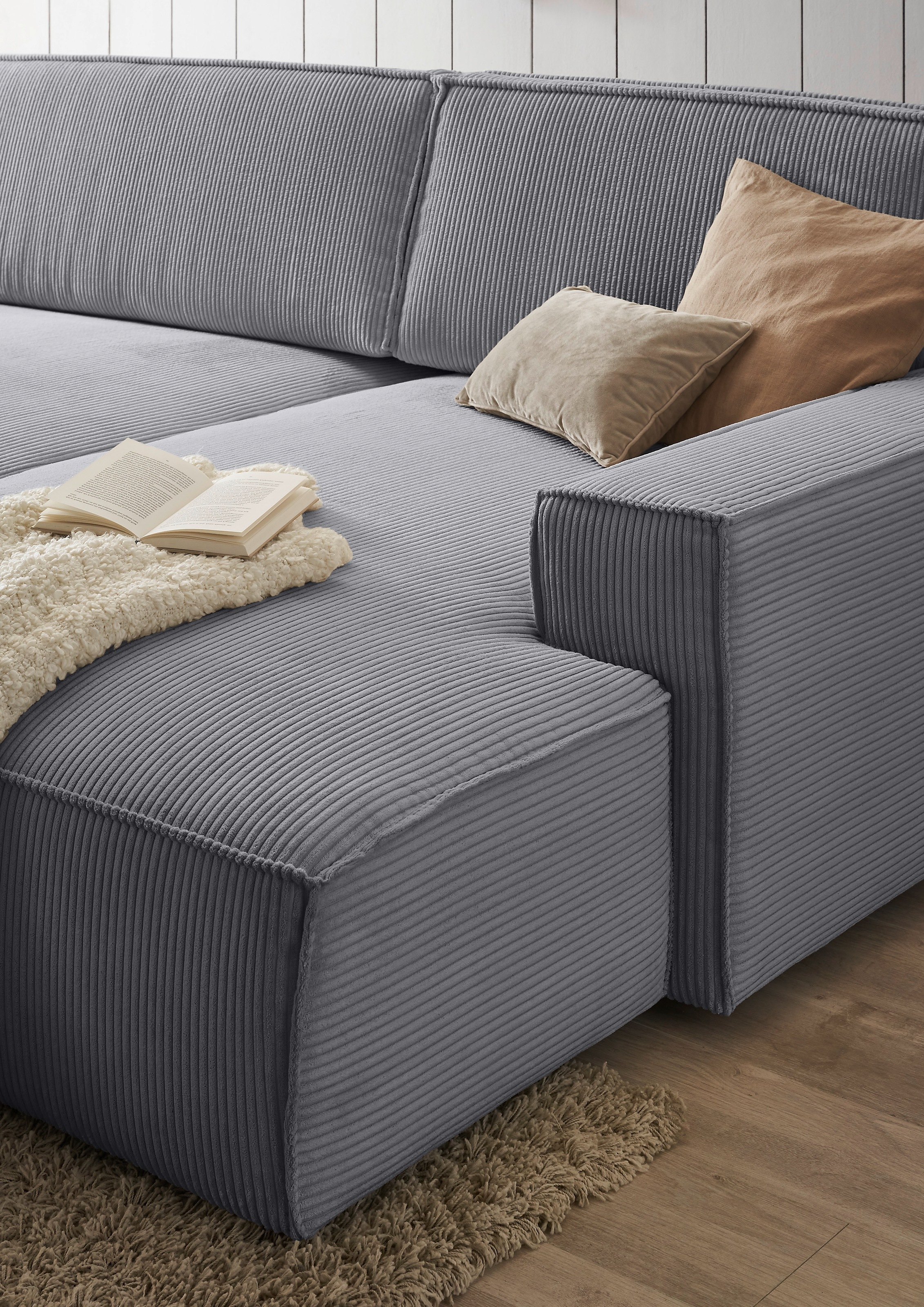 Home affaire Ecksofa »NEU: SHERWOODL XXL 284, Big-Sofa L-Form, tiefe Sitzfläche 95 cm, Cord,«, Leinenoptik, Recamiere rechts/links, auch als Schlafsofa stellbar