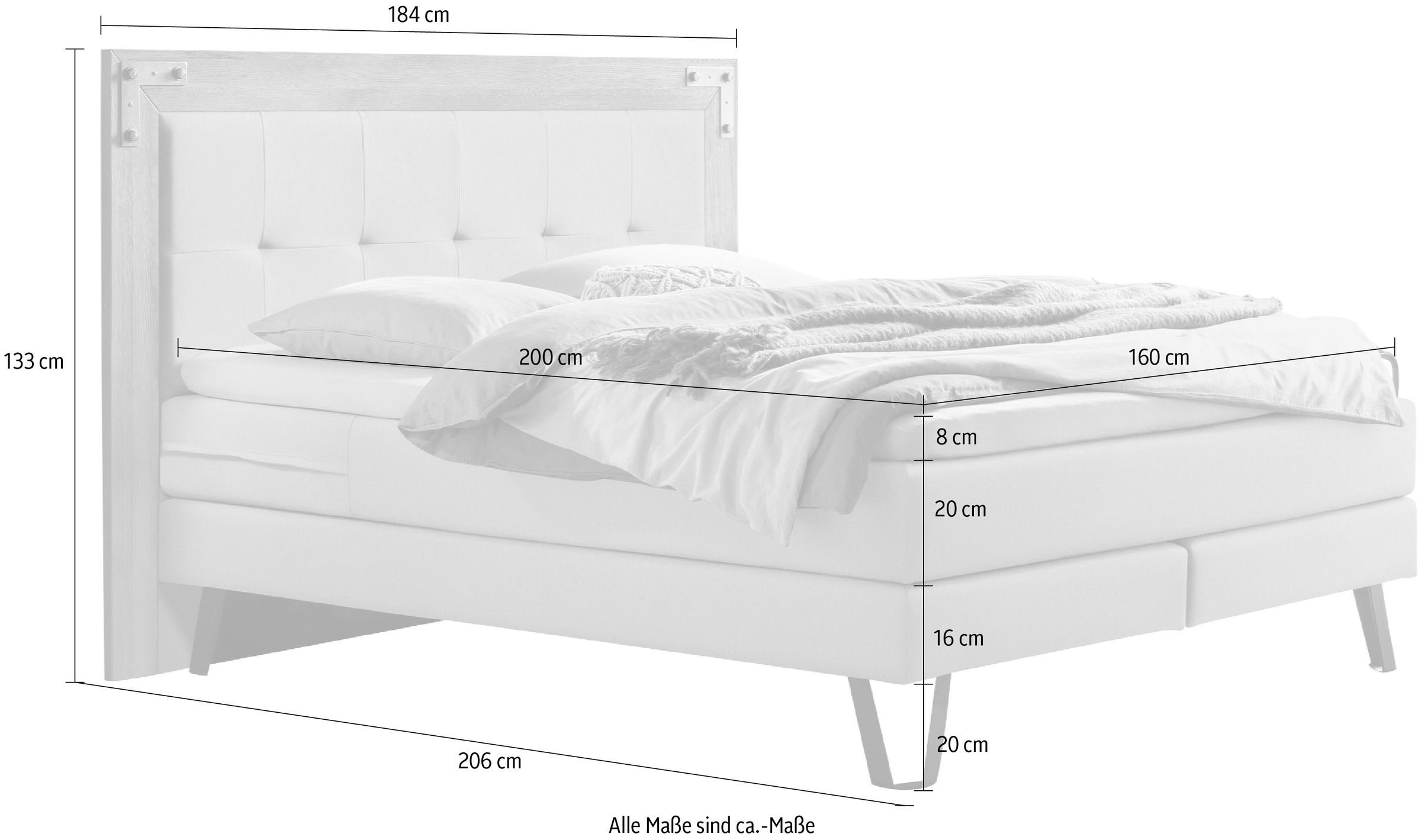 HASENA Boxspringbett Oakland, Boxspringbett, Industrial Look, Kopfteil aus Wildeiche, Used-Look