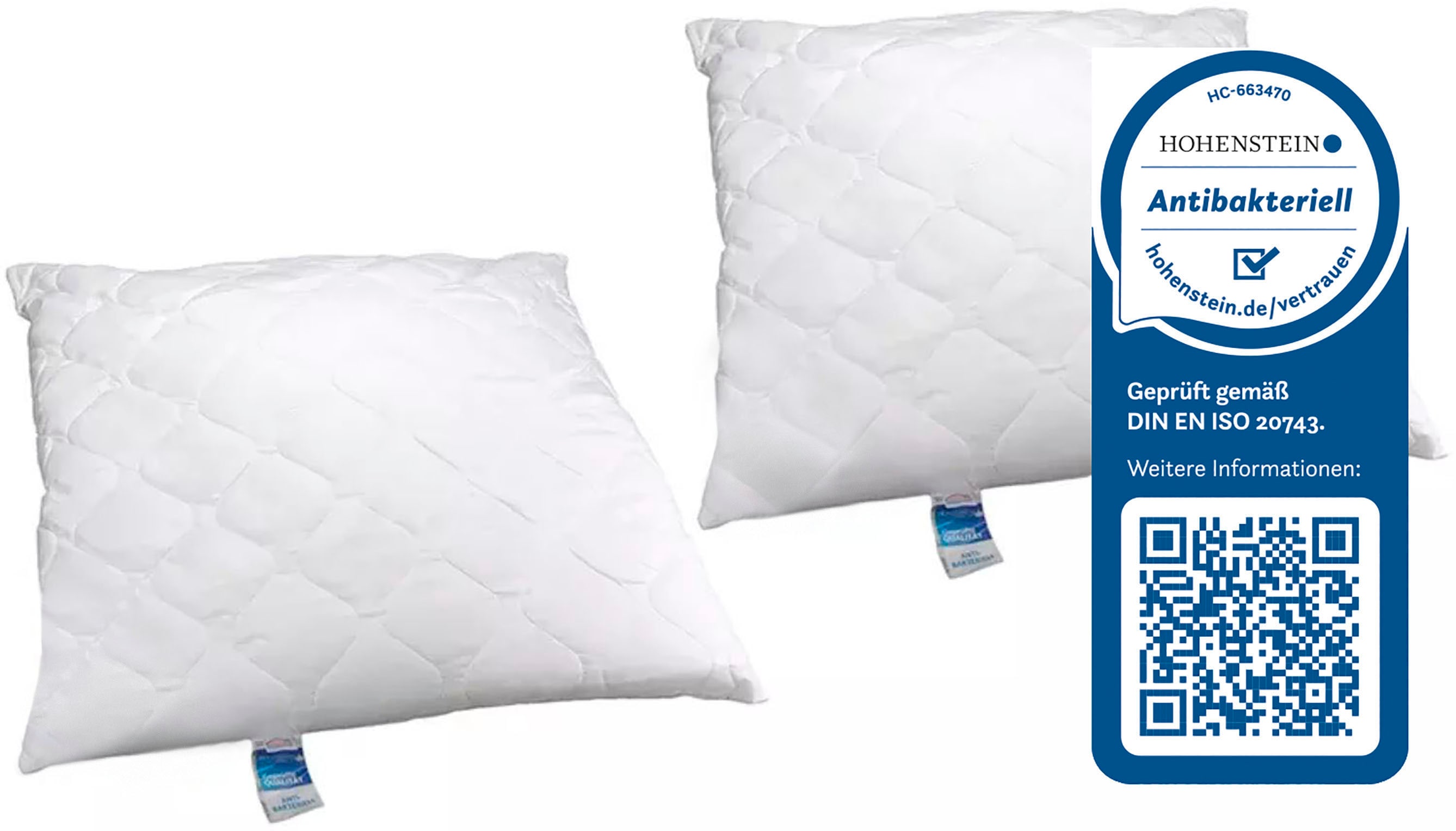 Jekatex Microfaserkissen "Antibac" Füllung: 100% Polyesterkugeln (antibakteriell) 1 oder 2-tlg., 2 Stk. tlg. Kopfkissen 40x80, 80x80 cm, im Einzel- oder Doppelpack