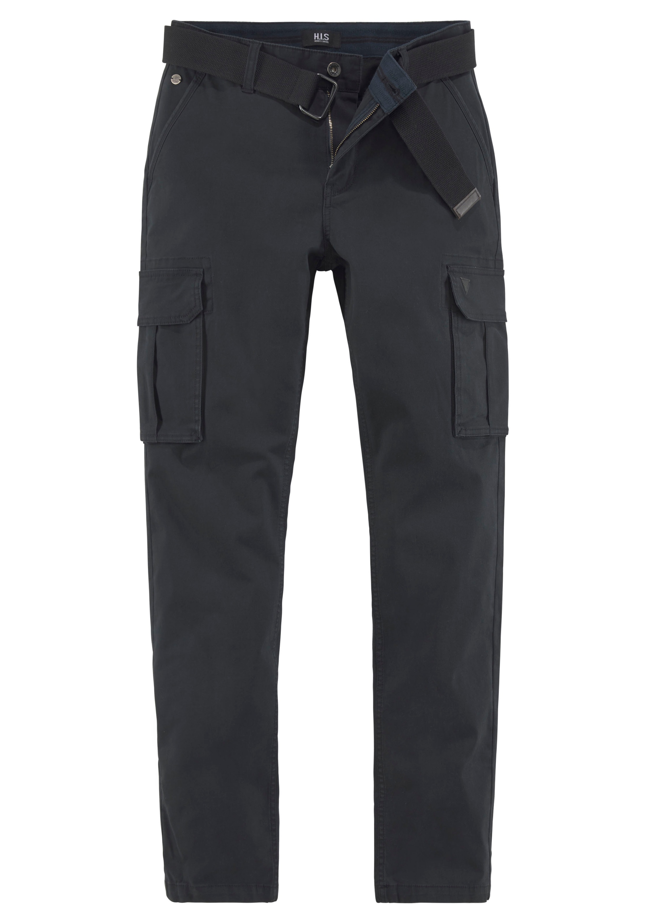 Cargohose H.I.S, Herren, Gr. 30, N-Gr, schwarz, Web, Obermaterial: 98% Baumwolle, 2% Elasthan, unifarben, regular fit lang, Hosen Cargohose 3