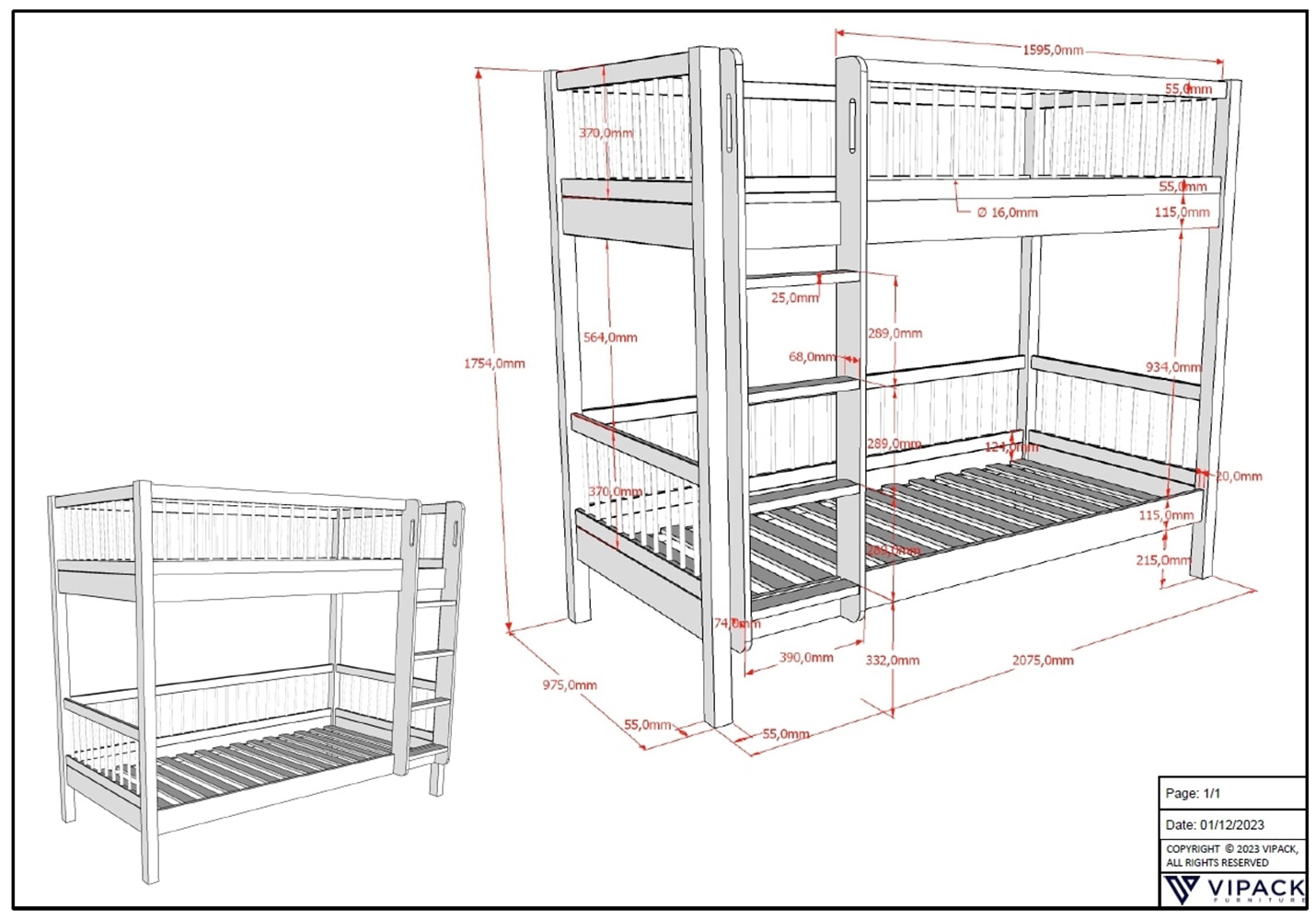 Home affaire Etagenbett »Eiche massiv, Made in Europe, langlebige Qualität«, (B/H/T ca. 208x176x98cm, Schublade+unterer Rausfallschutz optional), 2 Lattenroste, wahlweise mit oder ohne Bettschublade und Absturzschutz