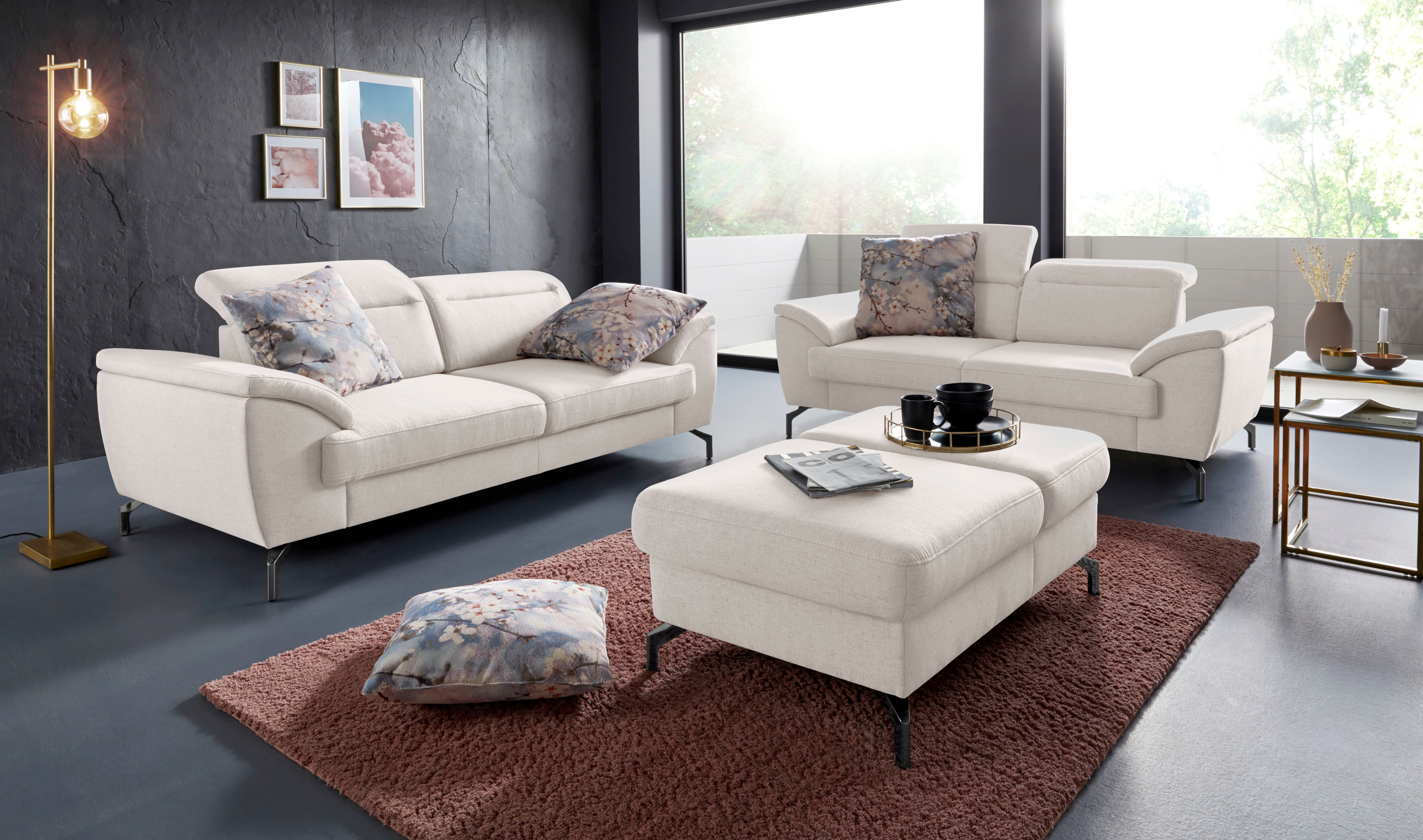 Thumbnail - sit&more 2-Sitzer "Percy" 15 cm Fußhöhe, Sitztiefenverstellung, wahlweise Kopfteilverstellung