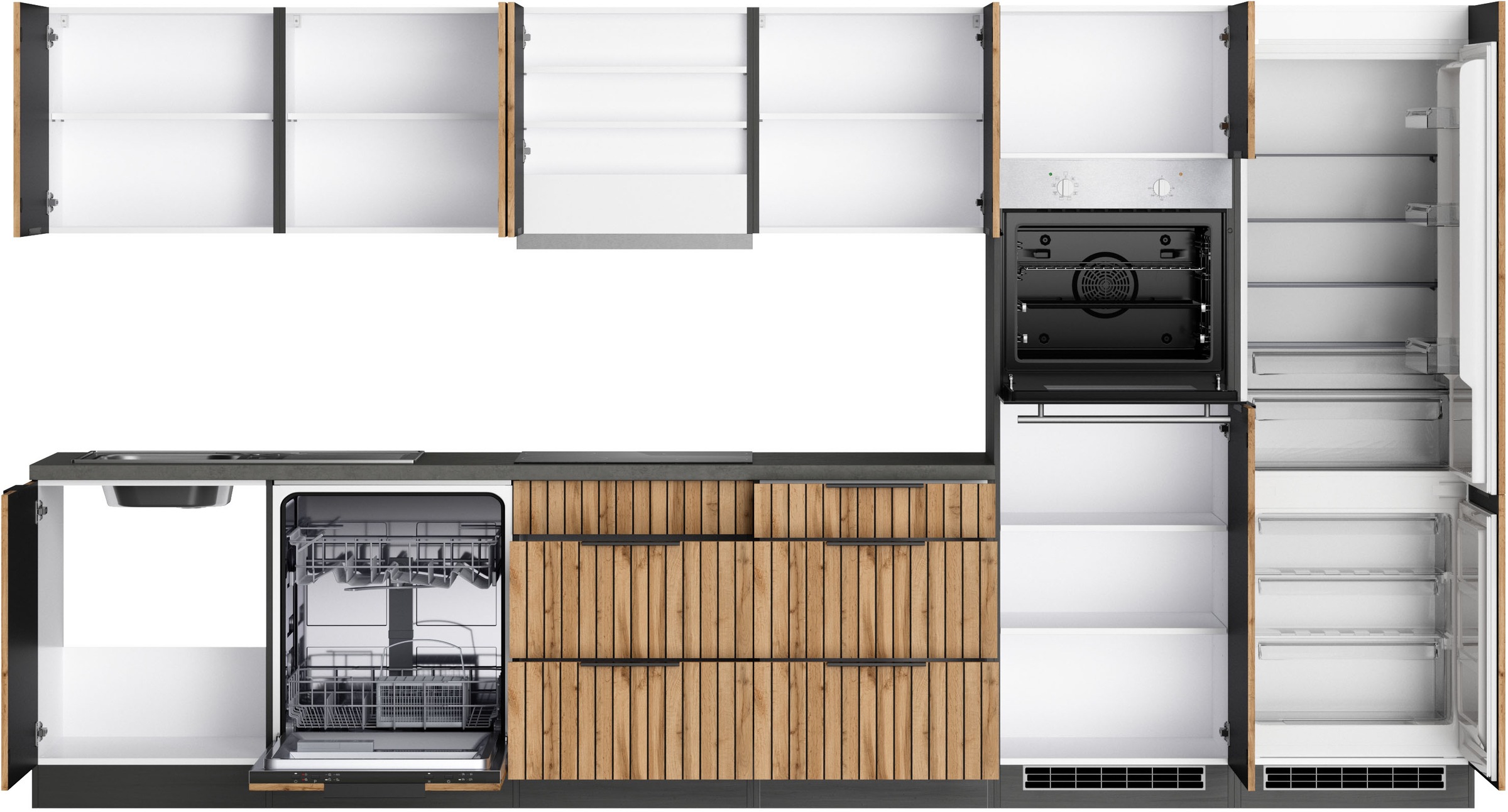 Thumbnail - KOCHSTATION Küchenzeile "KS-Lagos, Breite 360 cm, wahlweise mit E-Geräten" Ceran-oder Induktionskochfeld, Spüle edelstah...