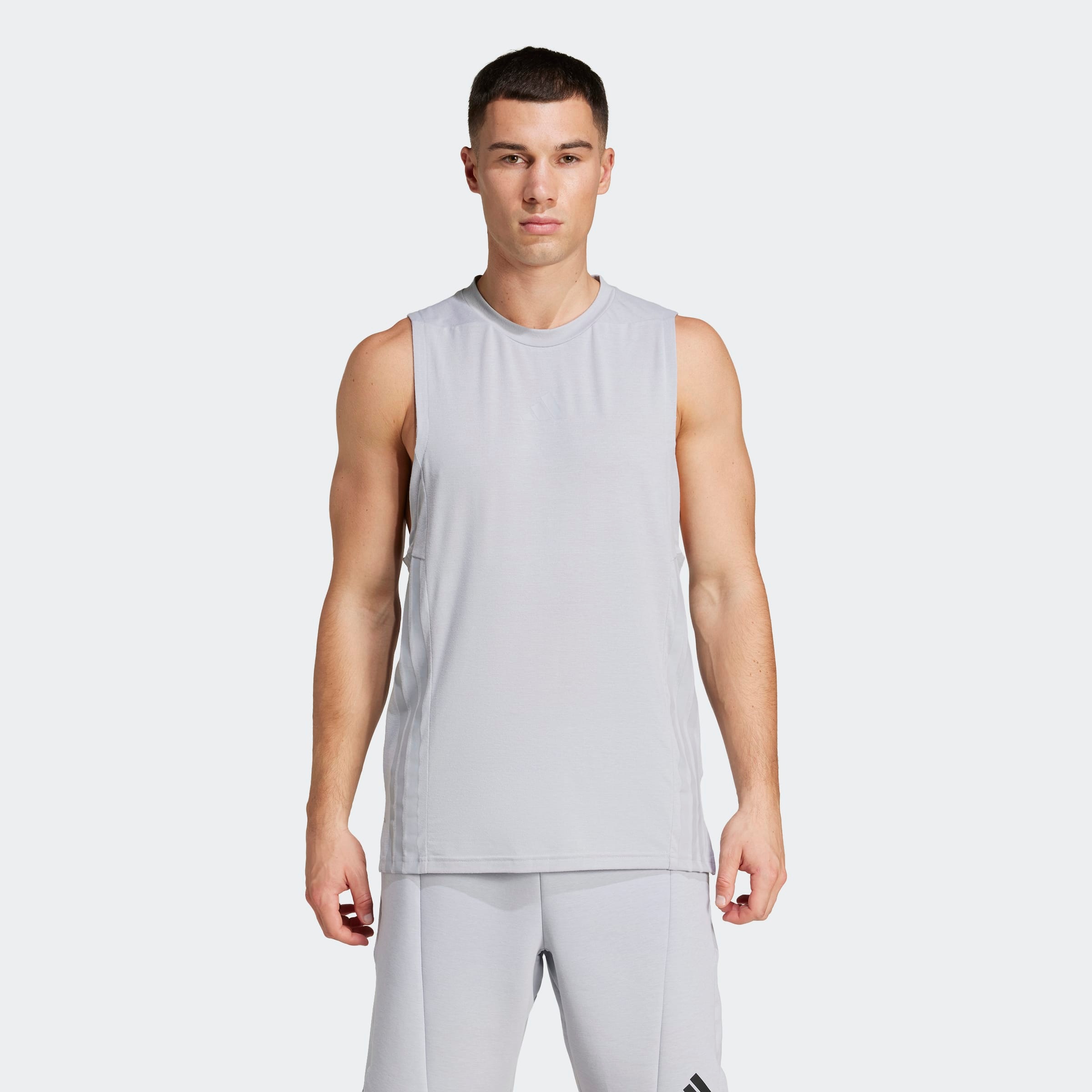 Herren Tanktop "DESIGNED-FOR-TRAINING 3-STREIFEN", grau, Gr. XL, ADIDAS PERFORMANCE, Obermaterial: 81% Polyester, 14% Lyocell, 5% Elasthan, Tops, mit