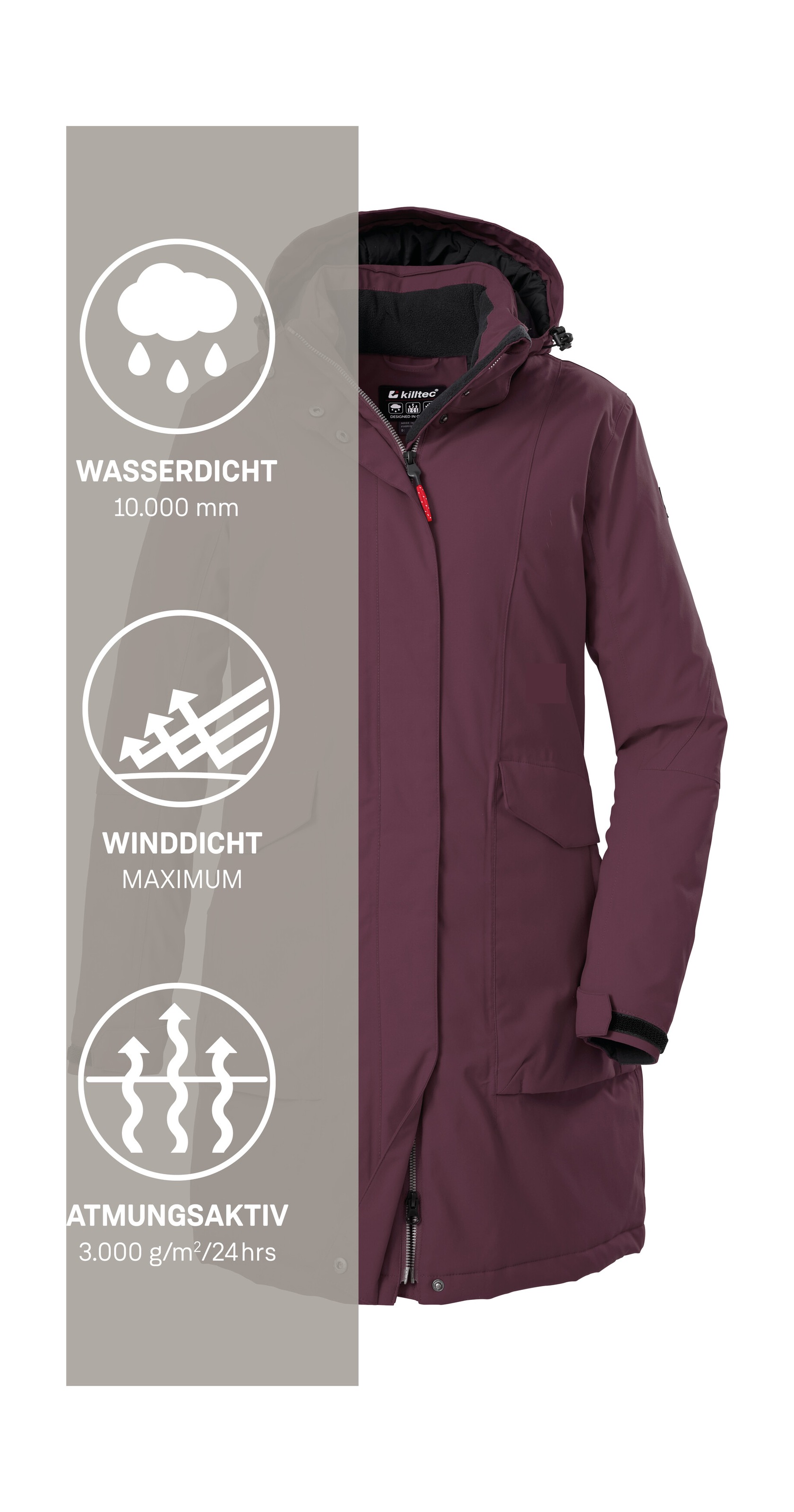 Killtec Parka »Damen Funktionsparka« Wasserdichter, atmungsaktiver Damenparka mit abnehmbarer Kapuze