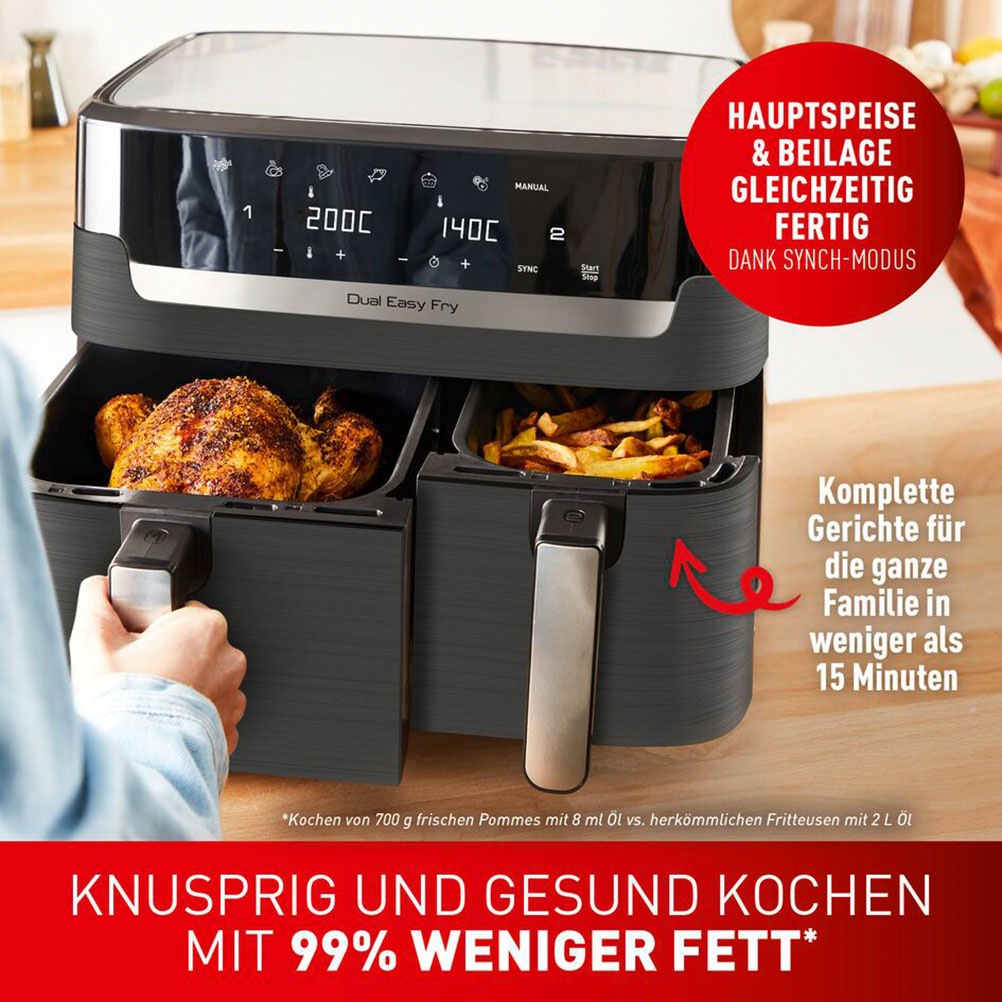 Thumbnail - Tefal Heißluftfritteuse "EY905B Dual Easy Fry & Grill" 2700 W Doppelkammer, inkl. Grillplatten