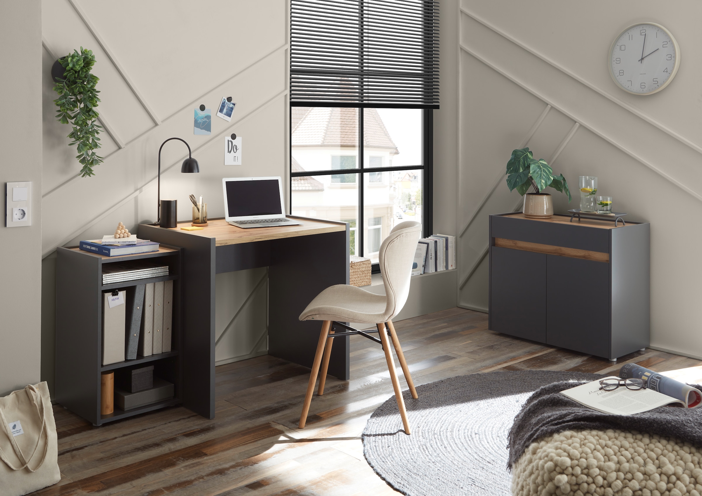 INOSIGN Büromöbel-Set »CITY/GiRON, modernes Design, Homeoff., Büro in zwei Farben/Wotan Eiche«, (Set, 3 tlg.), enthält Unterschrank, Kommode, Schreibtisch, wohnliches Home Office