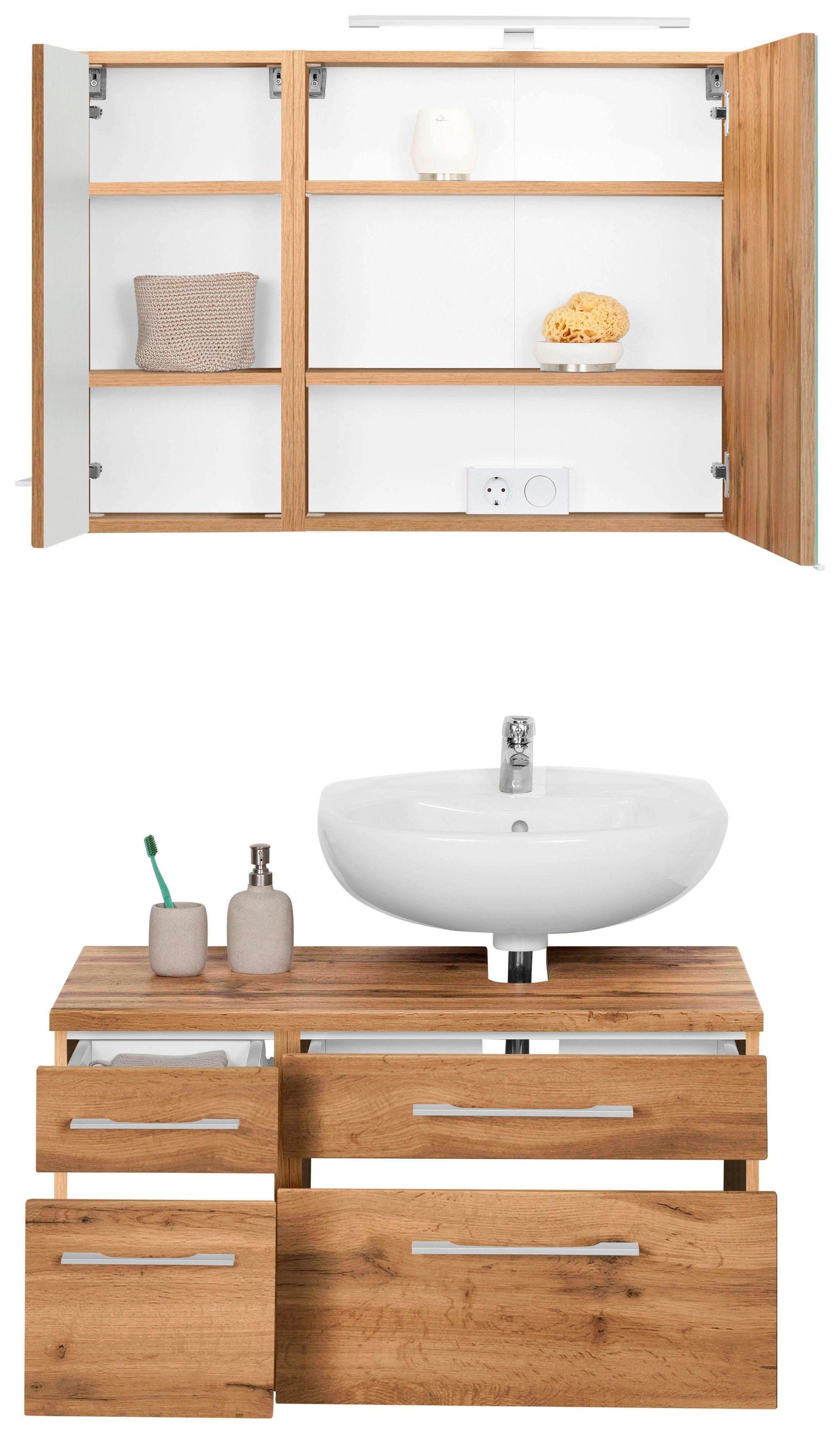 welltime Badmöbel-Set "Davos" 3 Stk. tlg. mit LED-Beleuchtung, Hängeschrank günstig online kaufen