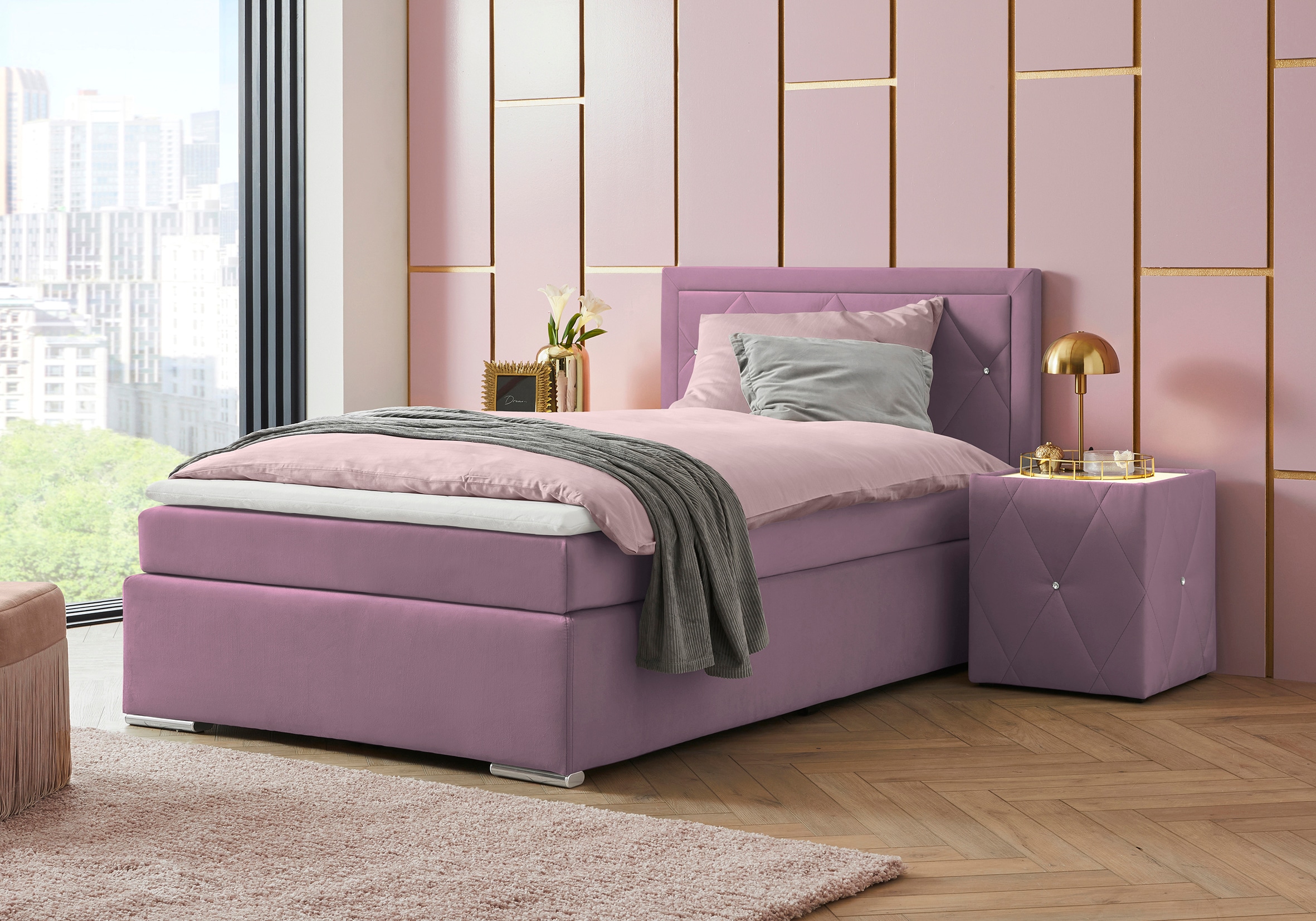 Home affaire Boxbett "ALFIE, Polsterbett wahlweise mit Bettkasten, Samtvelours-Bezug" mit Bonnell-oder Taschenfederkernmatratze H2,H3, H4, 120/140/180x200cm