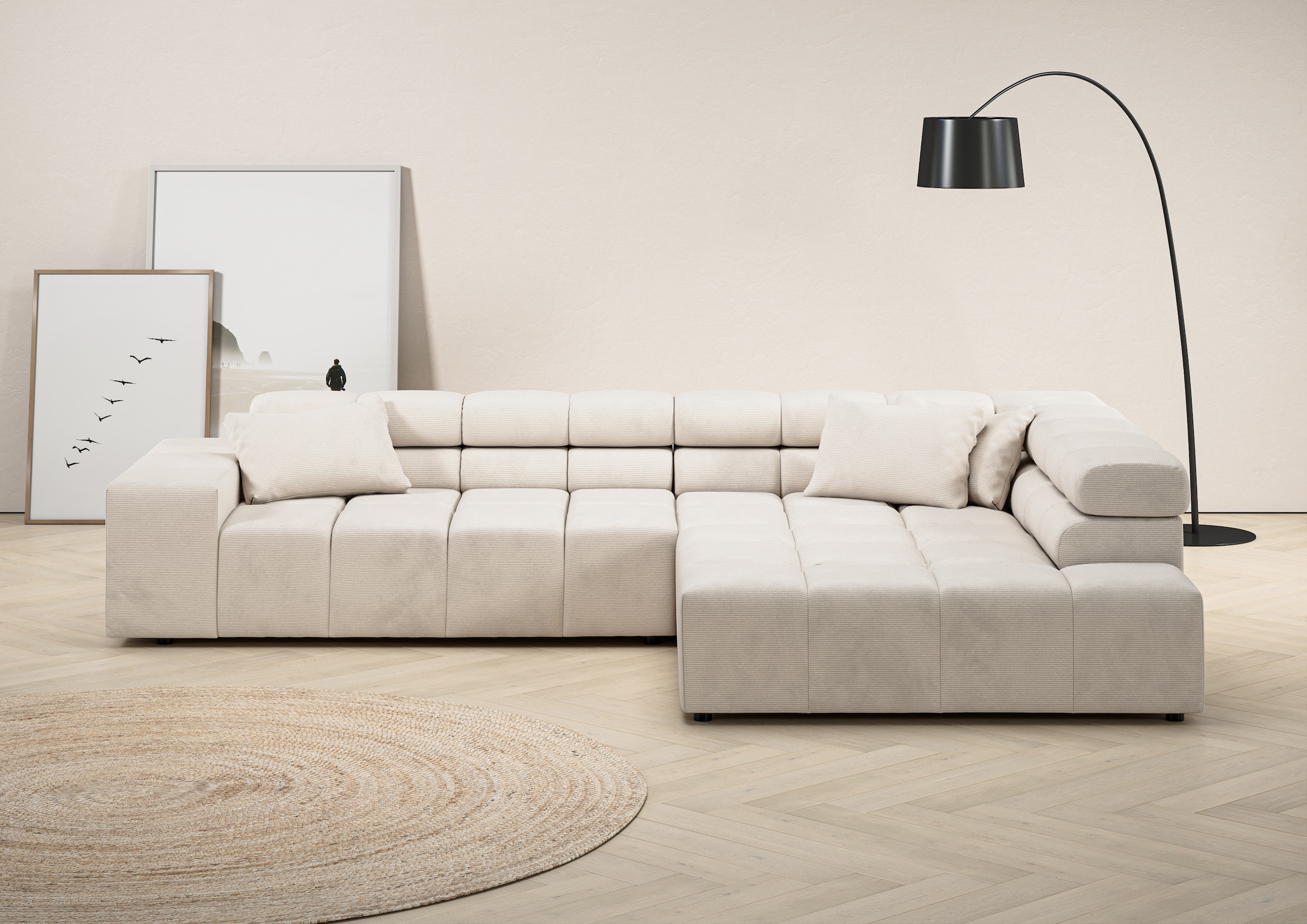 Home affaire Ecksofa "Ancona, Ecksofa, incl. Kopfteilverstellung, Breite 319 cm, L-Form" wahlweise motorische Sitztiefenverstellung, auch in Cord + Easy Care