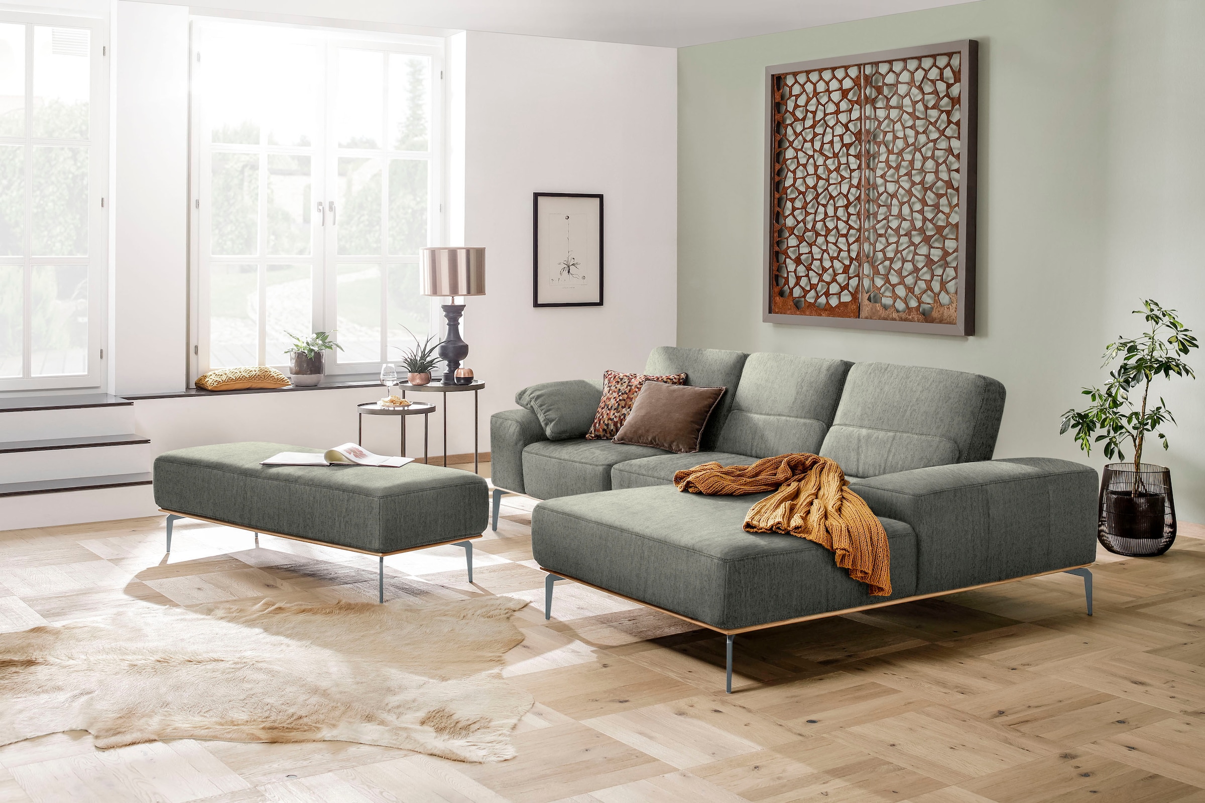 W.SCHILLIG Ecksofa »run«, mit elegantem Holzsockel, Füße in Silber matt, Breite 279 cm