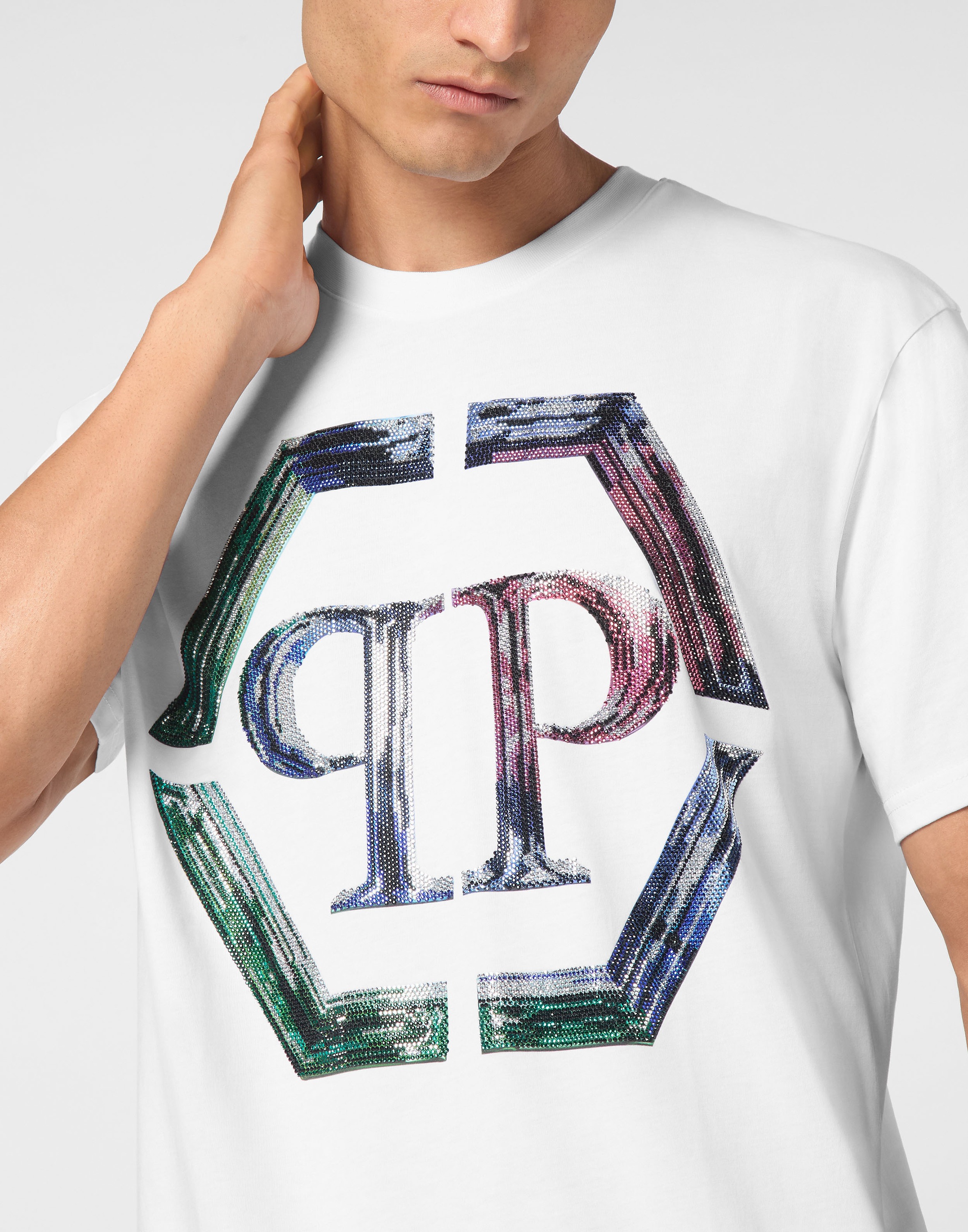 PHILIPP PLEIN T-Shirt »Hexagon Mit Schmucksteinen«