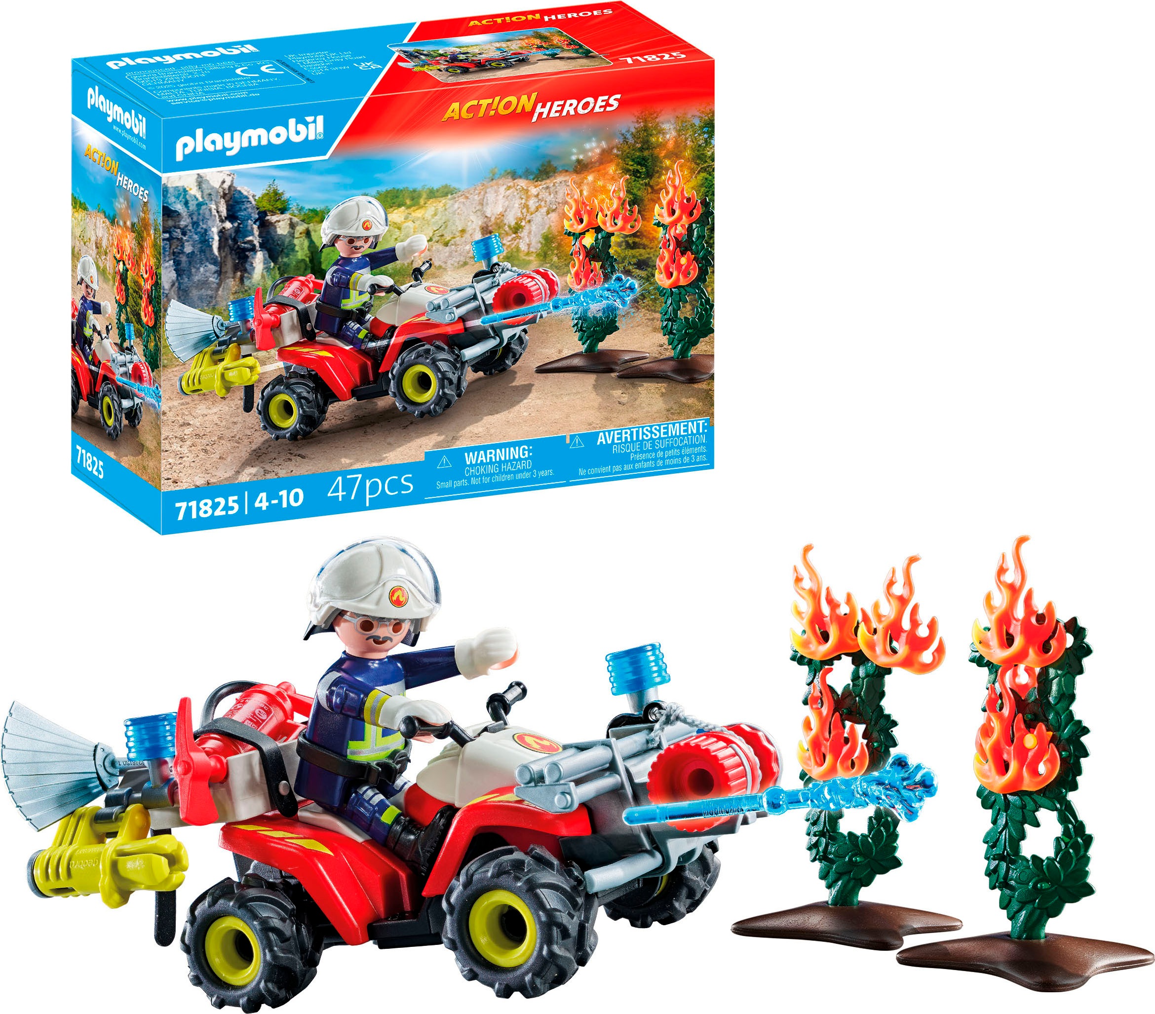 Playmobil® Konstruktions-Spielset »Feuerwehr Quad löscht Heckenbrand (71825), Playmobil Action Heroes«, (47 St.)
