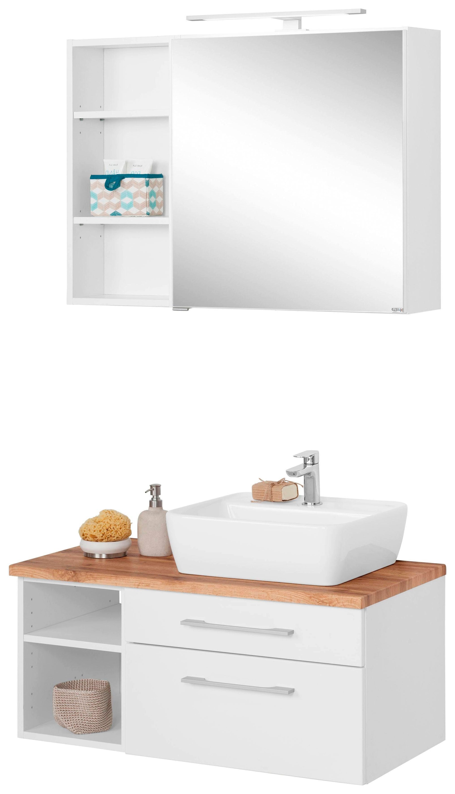 welltime Badmöbel-Set "Davos" 3 Stk. tlg. Spiegelschrank, Regal und Waschti günstig online kaufen