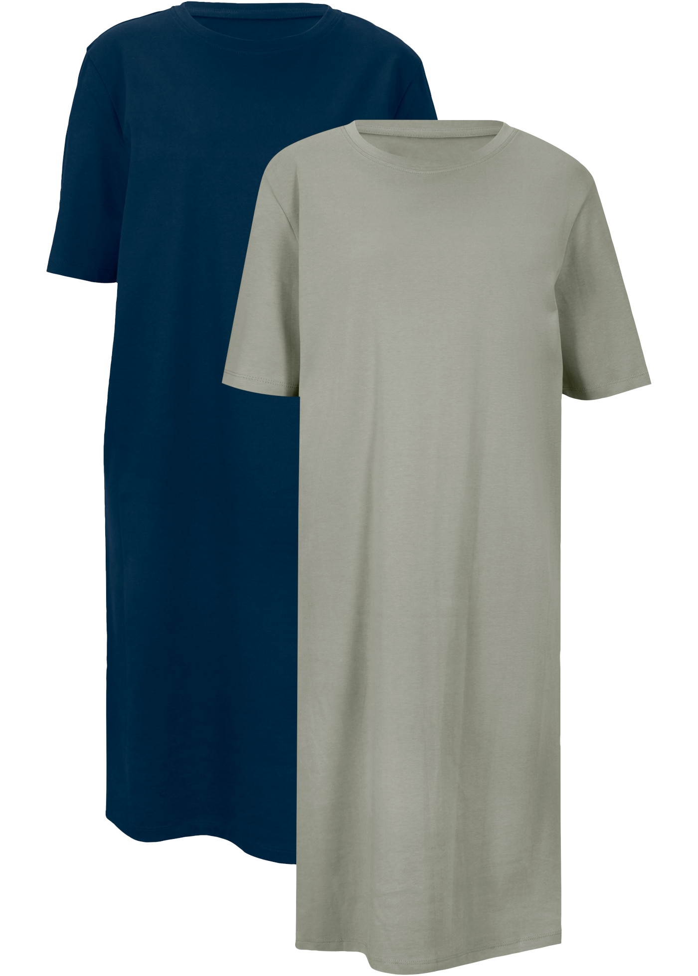 bonprix Shirtkleid »Oversize-T-Shirtkleid aus reiner Baumwolle (2er Pack)« Packung, 2 Stk. tlg. für Alltag, mit Rundhalsausschnitt, Kurzarm, Oversize Passform
