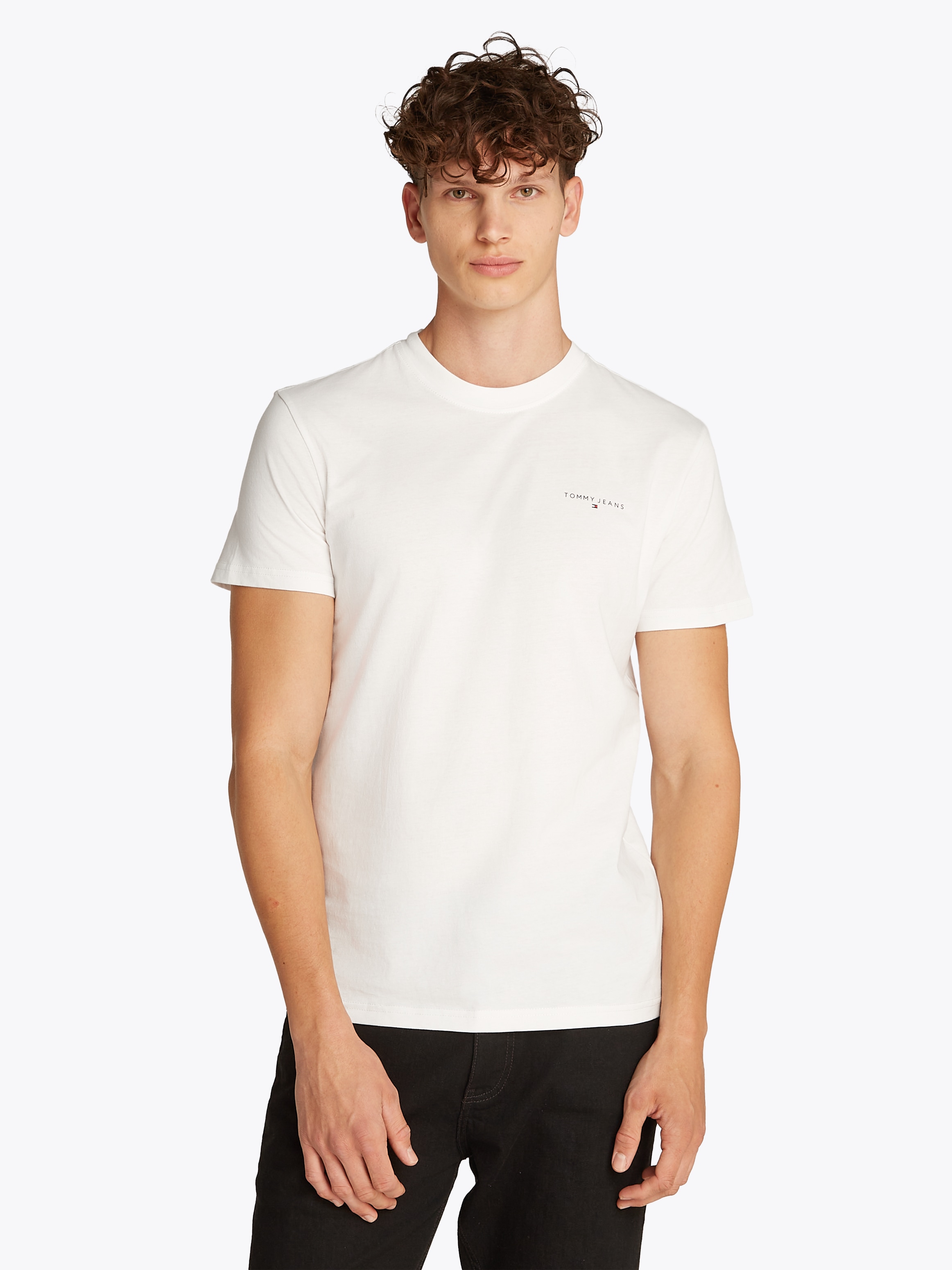 Tommy Jeans "TJM SLIM LINEAR CHEST SS TEE EXT" mit Logodruck günstig online kaufen
