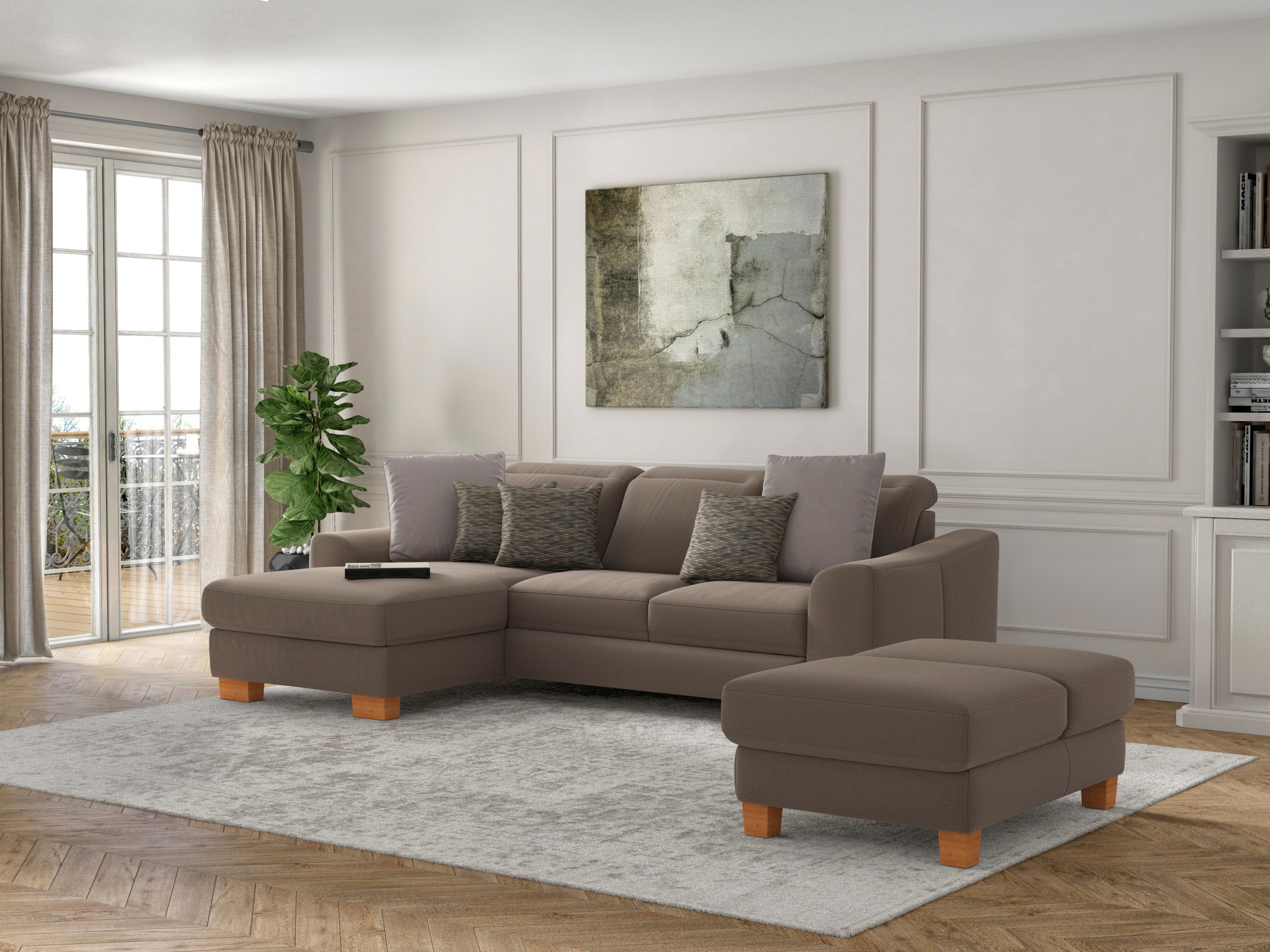 sit&more Ecksofa "Dundee L-Form" mit Federkern und Massivholzfüßen, wahlweise mit Kopfteilverstellung