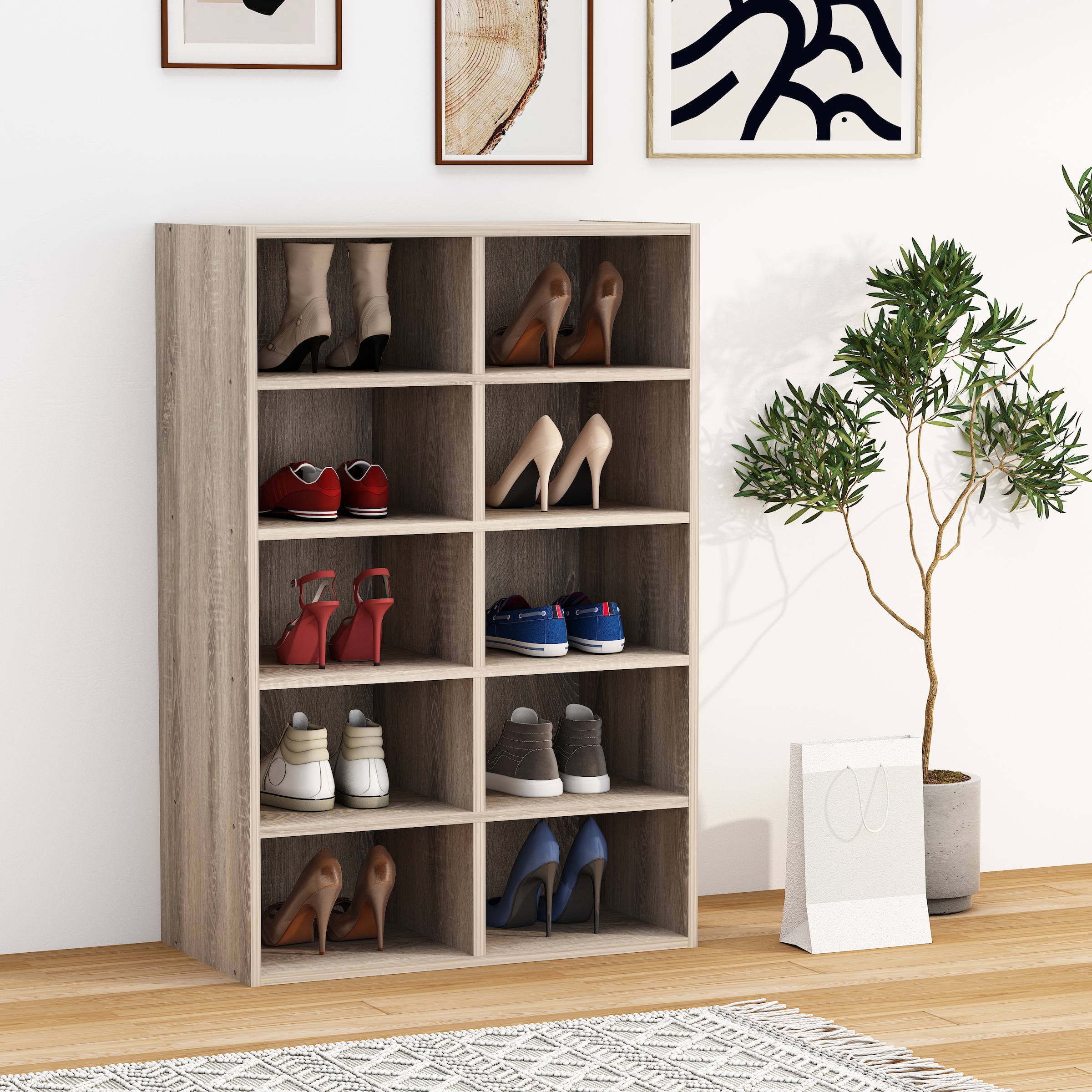 VCM Schuhregal »VCM Holz Schuhregal | Maße ca. H. 84 x B. 55 x T. 30 cm | Schuhkommode mit 10 Fächer | Schuhschrank - Hinsol M«