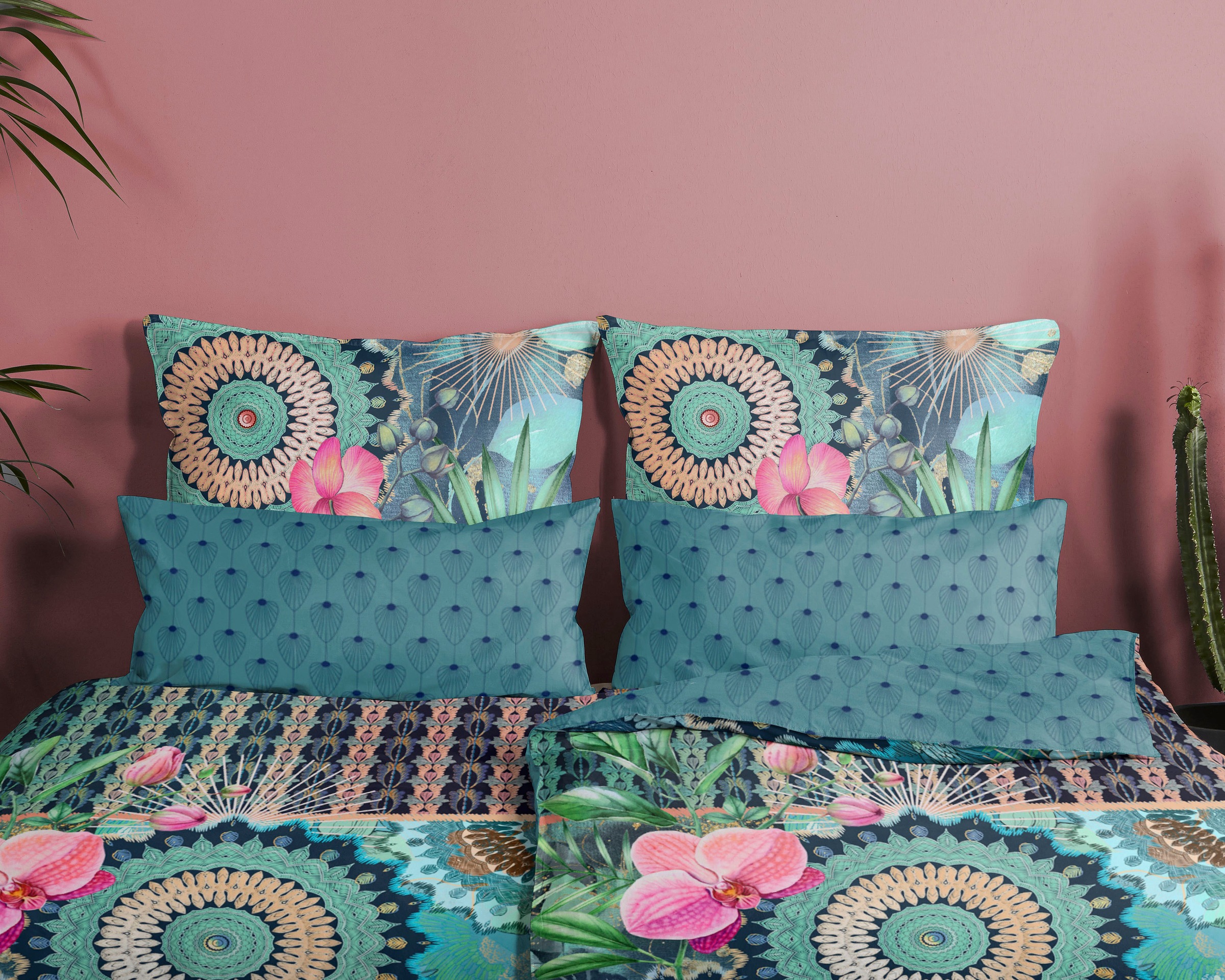 Thumbnail - hip Wendebettwäsche "Valdez" 2 Stk. tlg. Mako-Satin, 135x200, Reißverschluss, Wendeoptik, Mandala, Petrol