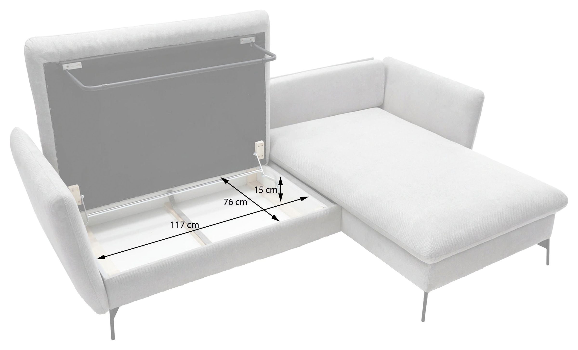 andas Ecksofa »MERLE, 258 cm, L-Form, Cord,«, mit Schlaffunktion, Liegefläche 224 x 139 cm und Bettkasten