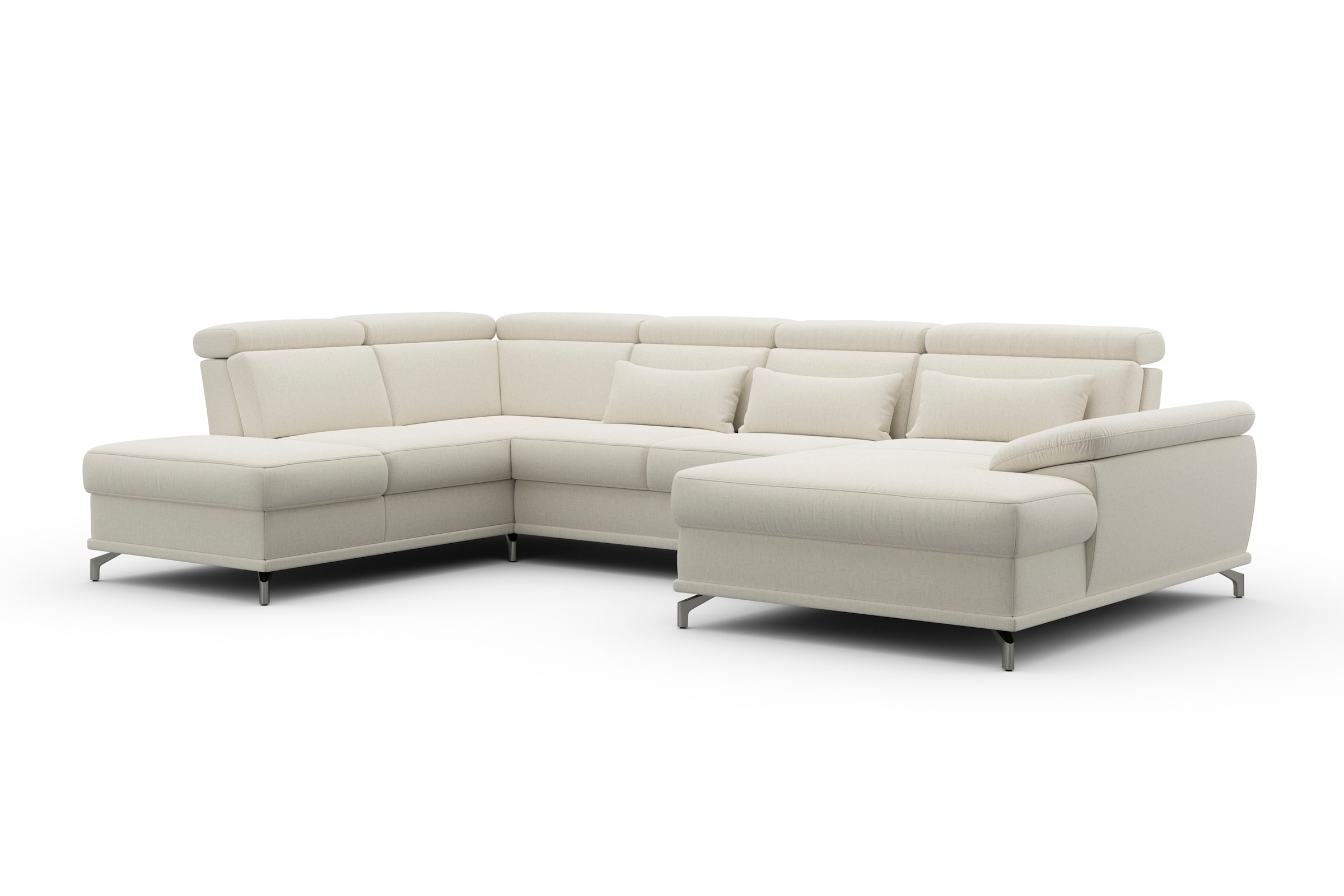 sit&more Wohnlandschaft »Cabrio U-Form, mit Sitztiefenverstellung, Arm- und Kopfteilverstellung«, 3 Nierenkissen, Federkern, optional Bettfunktion und Stauraum