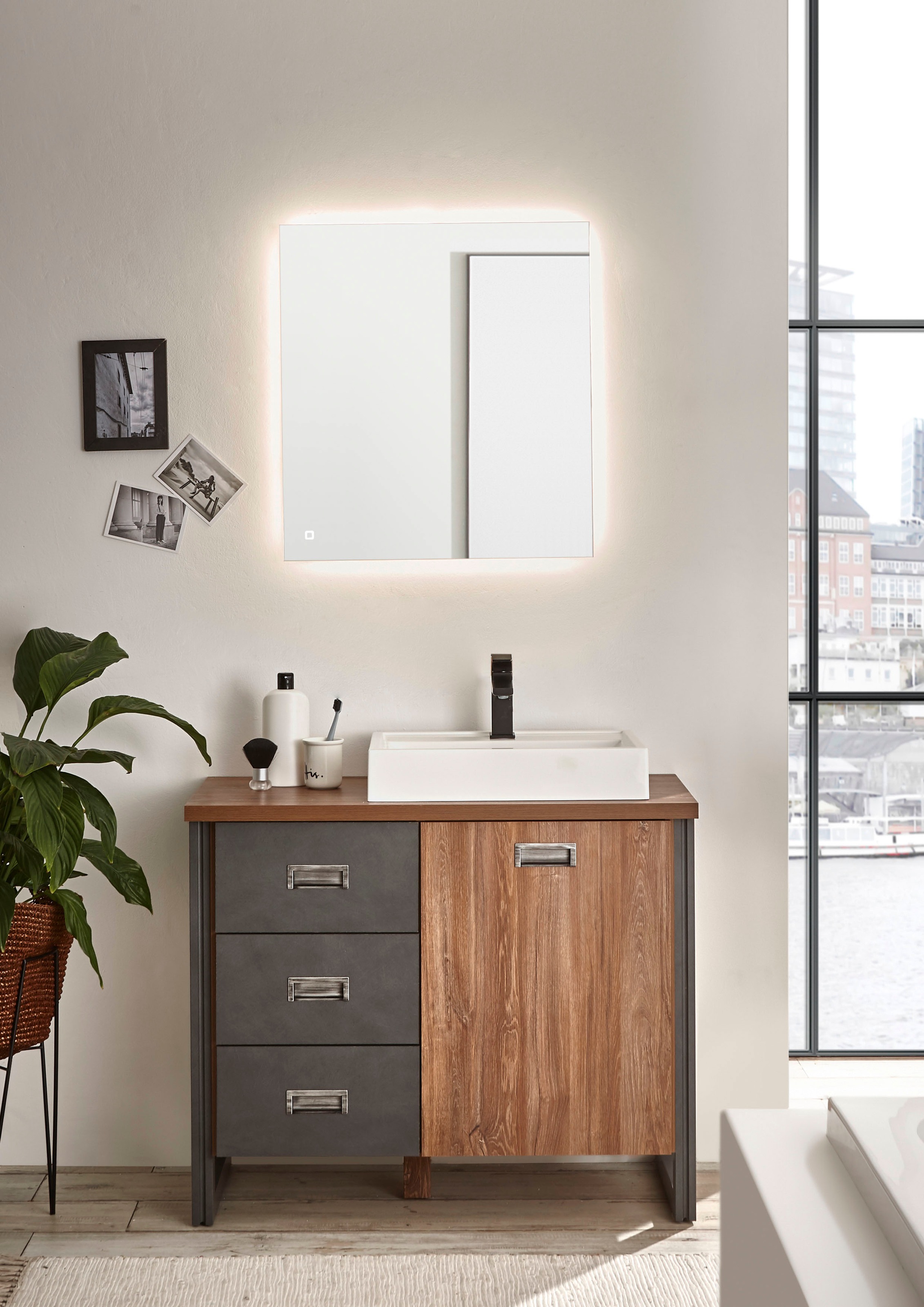 Home affaire Badmöbel-Set "Detroit, Bad im Industrialdesign, inkl. LED, 2-t günstig online kaufen