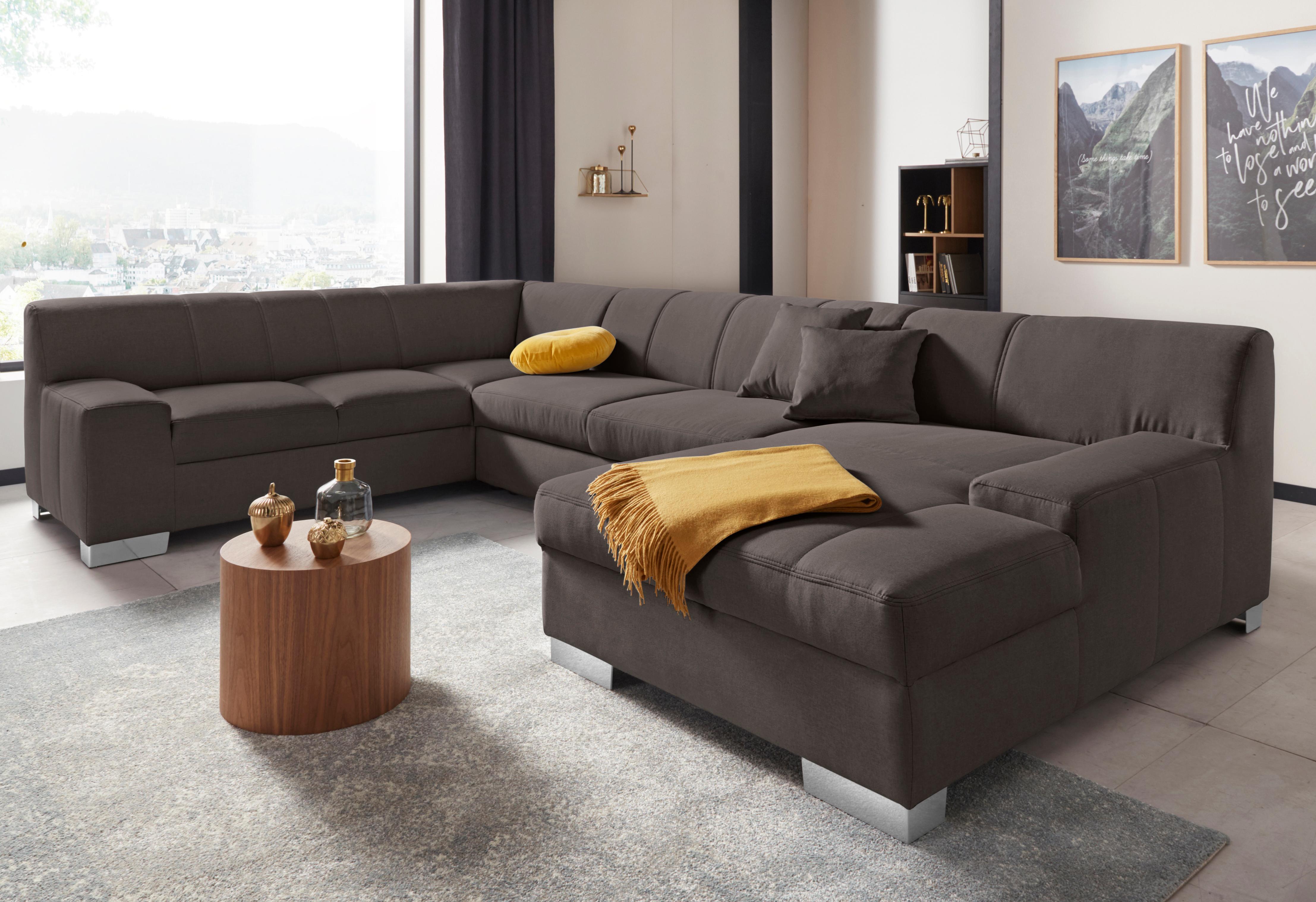 DOMO collection Wohnlandschaft "Bero, elegant und zeitlos, flache Armlehnen, Breite 328cm, U-Form" fester Sitzkomfort, wahlweise mit Bettfunktion