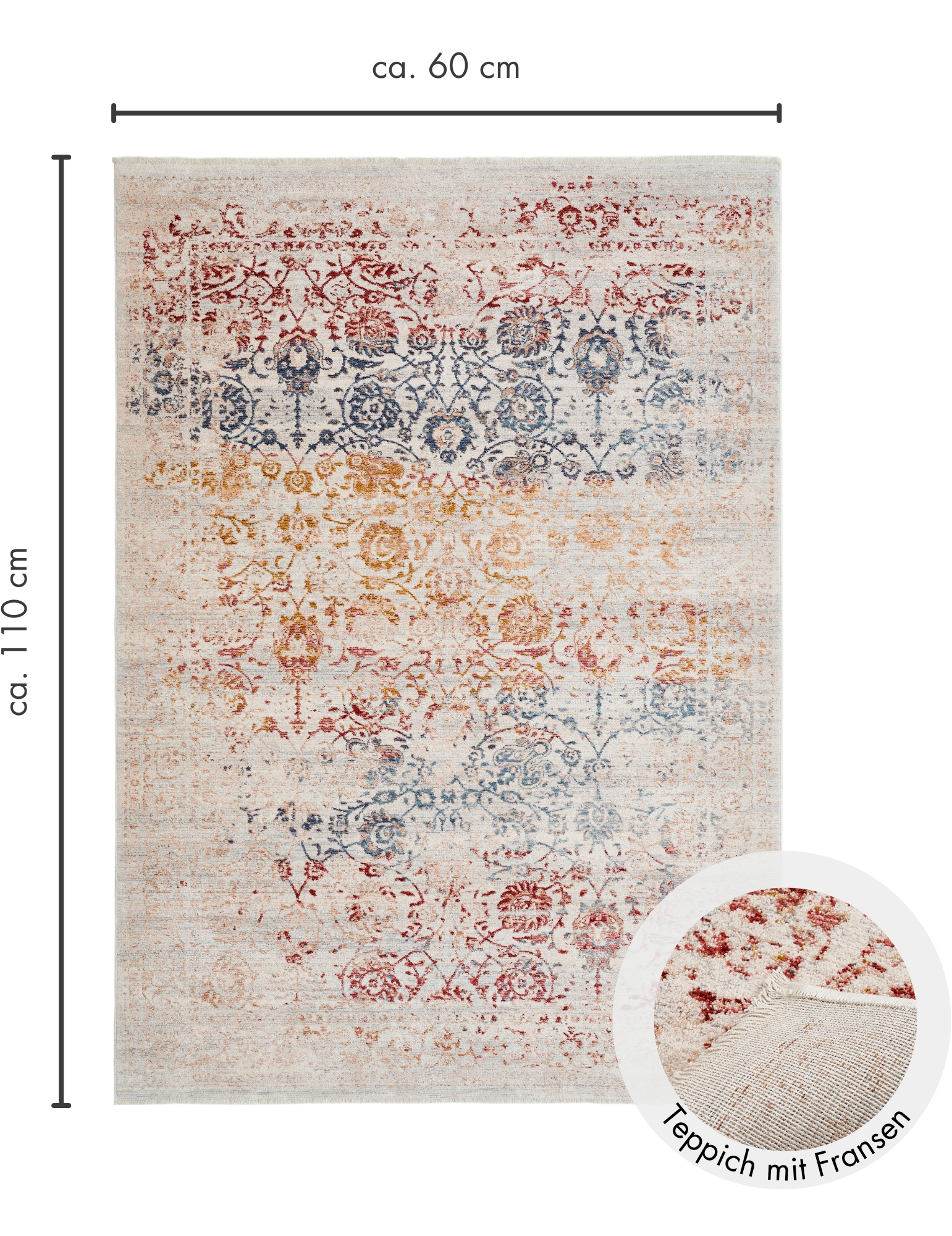 LUXOR living Teppich »Rocco«, rechteckig, 11 mm Höhe, Vintage-Look, florales Design, mit Fransen, Wohnzimmer, Schlafzimmer