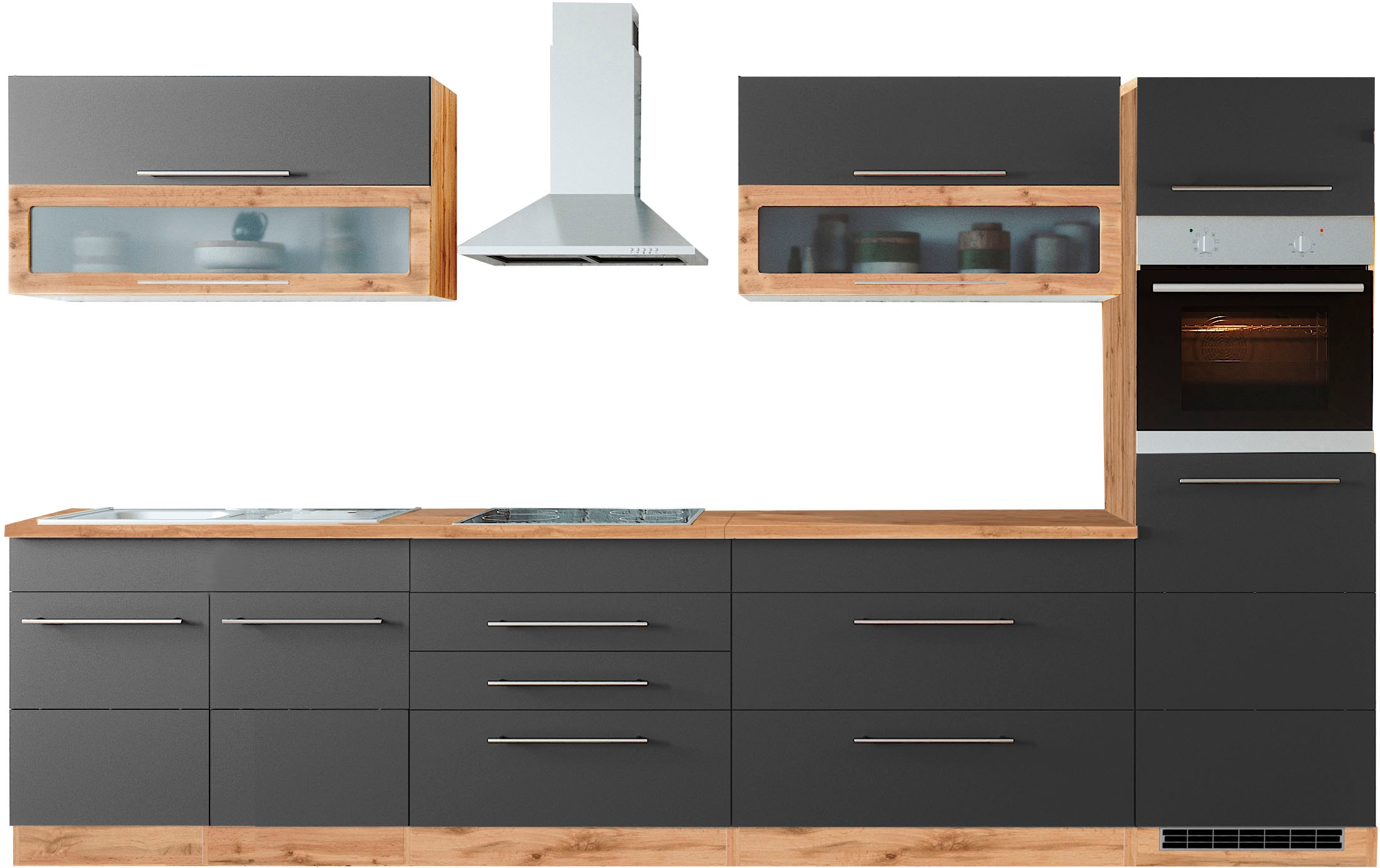 KOCHSTATION Küchenzeile "KS-Wien" Breite 340 cm, wahlweise mit E-Geräten und Induktion