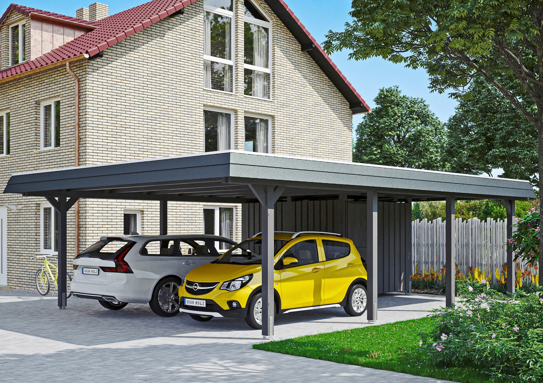 Doppelcarport SKANHOLZ, grau, Carports, "Wendland"