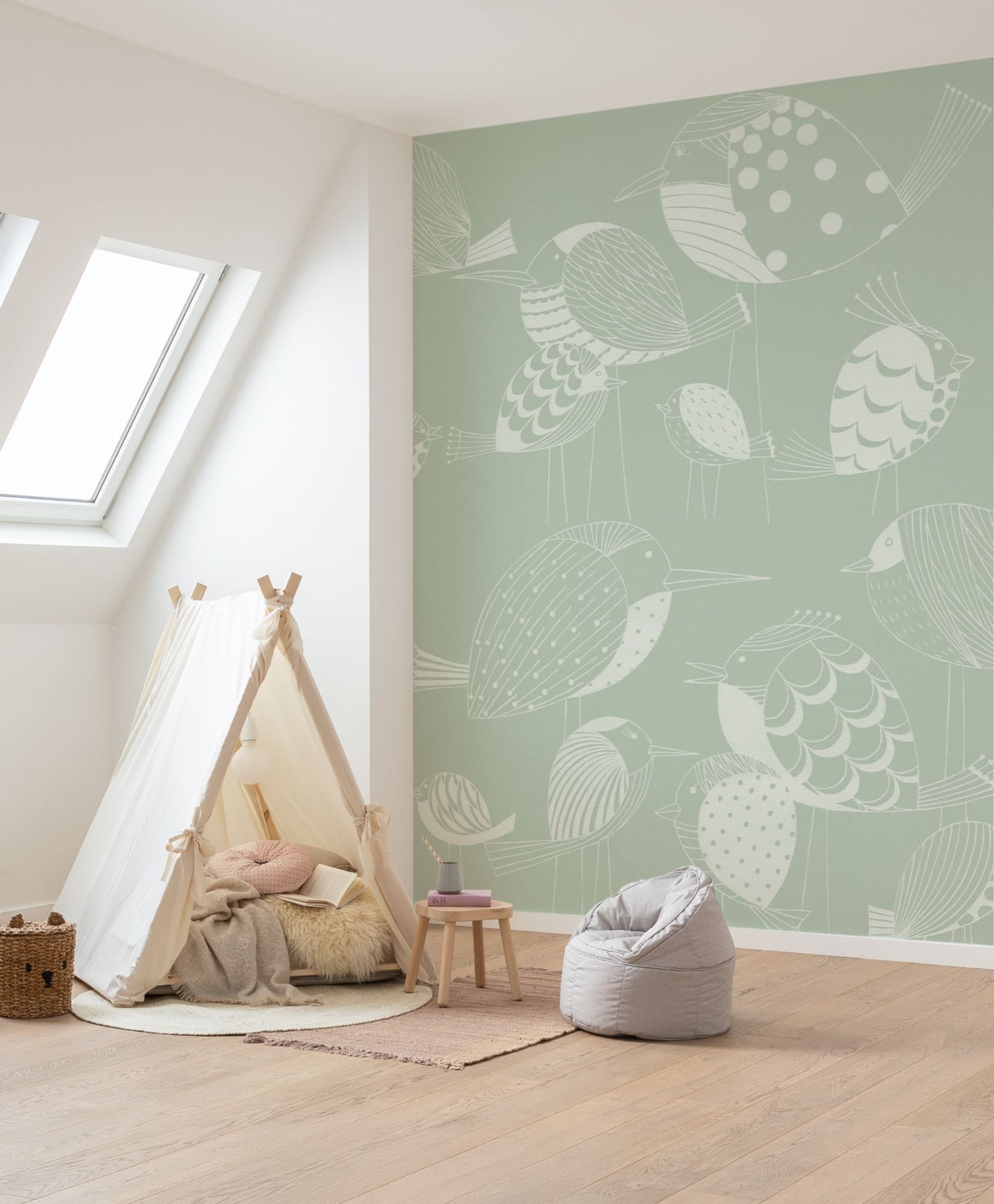 Komar Fototapete "Vlies Fototapete - Naive Birds - Größe 200 x 250 cm" Motiv bedruckt glatt