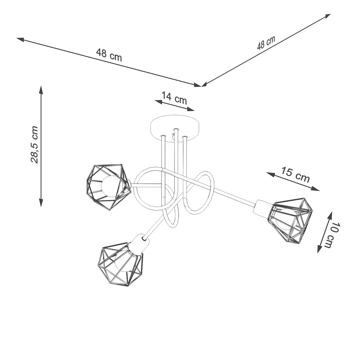 SOLLUX lighting Kronleuchter »ARTEMIS«, 3 flammig, Leuchtmittel E14 | ohne Leuchtmittel, Verteiltes Licht